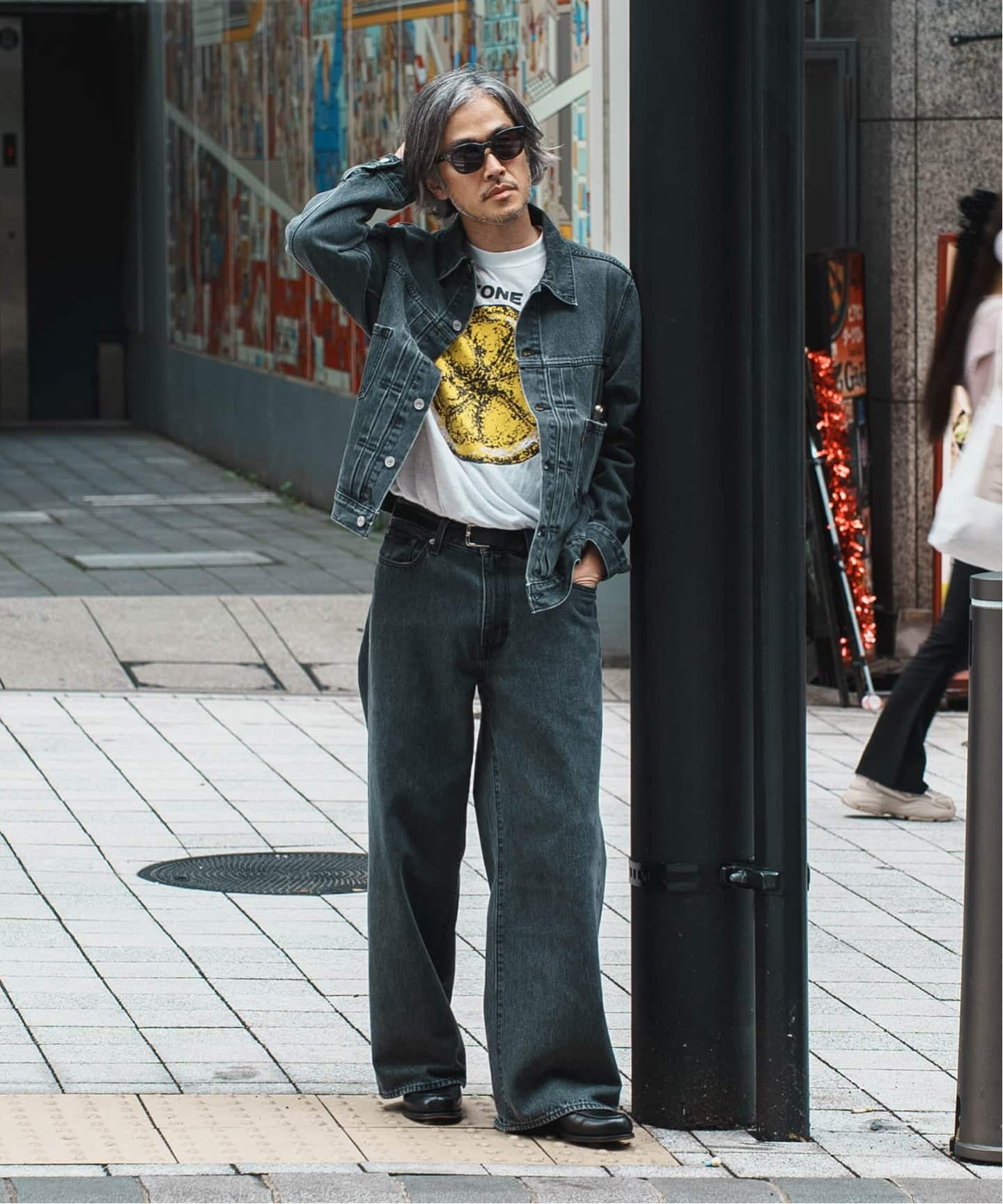 Levi's(リーバイス) 別注 Baggy Wide Leg デニムパンツ ASH BLACK（L30