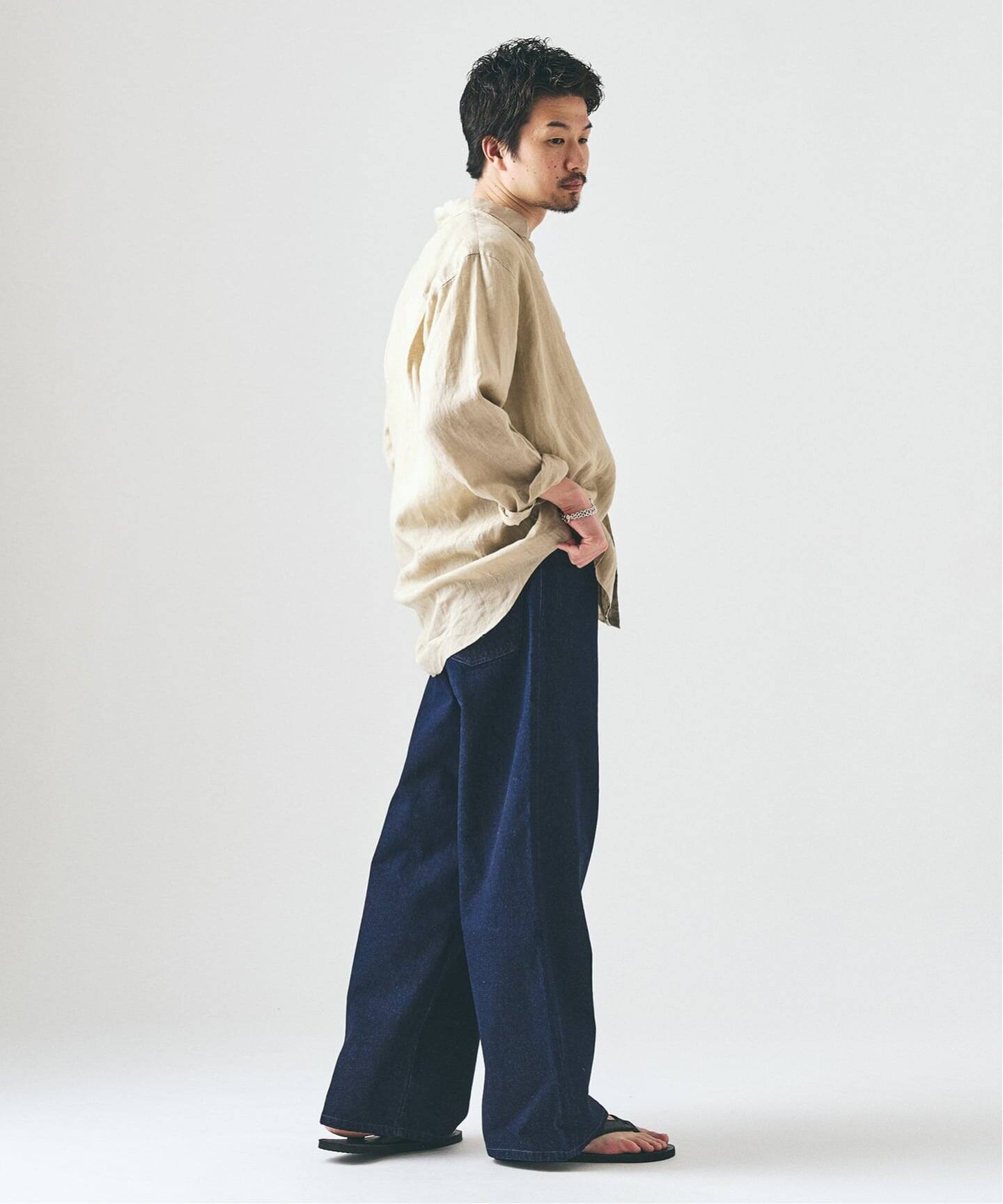 メンズ グレー ワイドデニムパンツ フェード加工