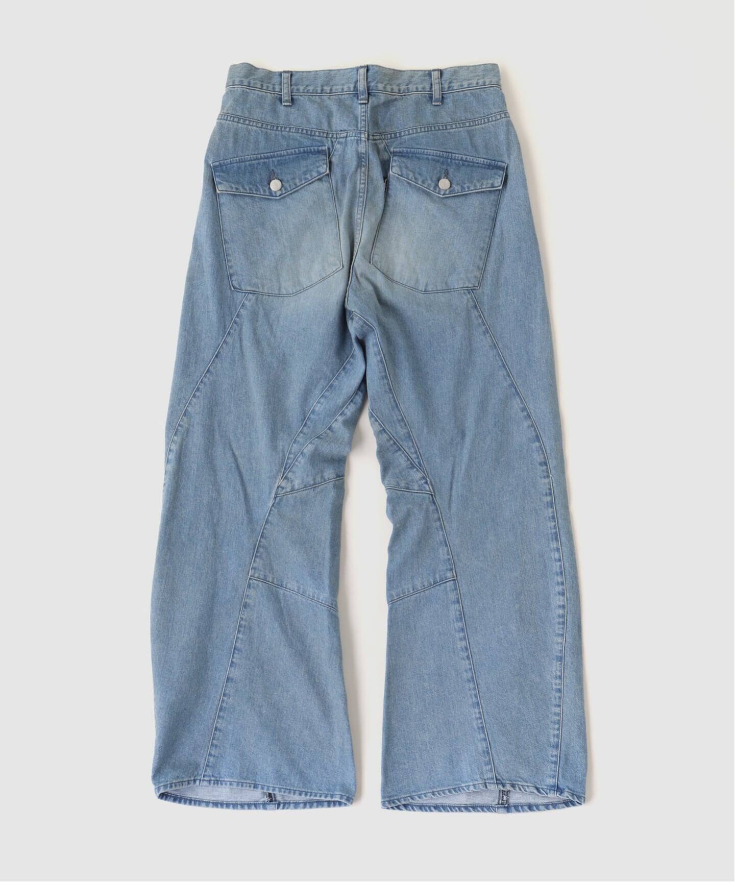 JIEDA / ジエダ USED WASH ENGINEERED DRAPED FLARE DENIM PANTS 