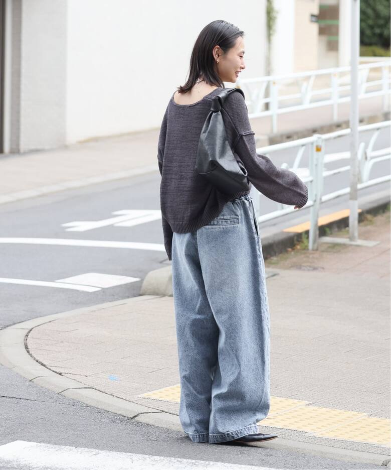 追加》イージーデニムワイドパンツ（デニムパンツ・ジーンズ 