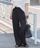 《追加3》【撥水/接触冷感/洗える/UVカット】リネンナイロンストレッチワイドパンツ