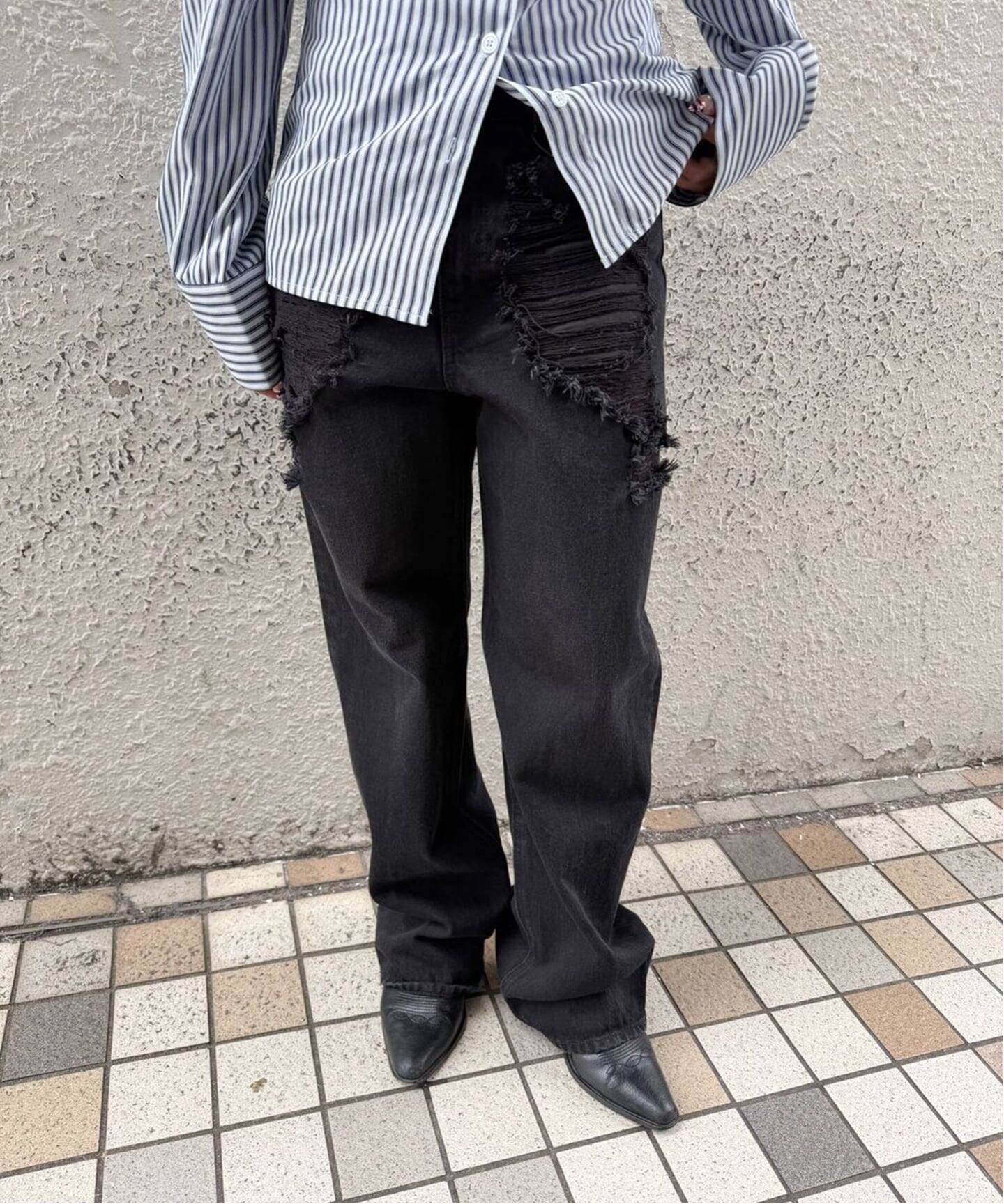 ブロークンダメージデニムパンツ（デニムパンツ・ジーンズ）｜Oriens