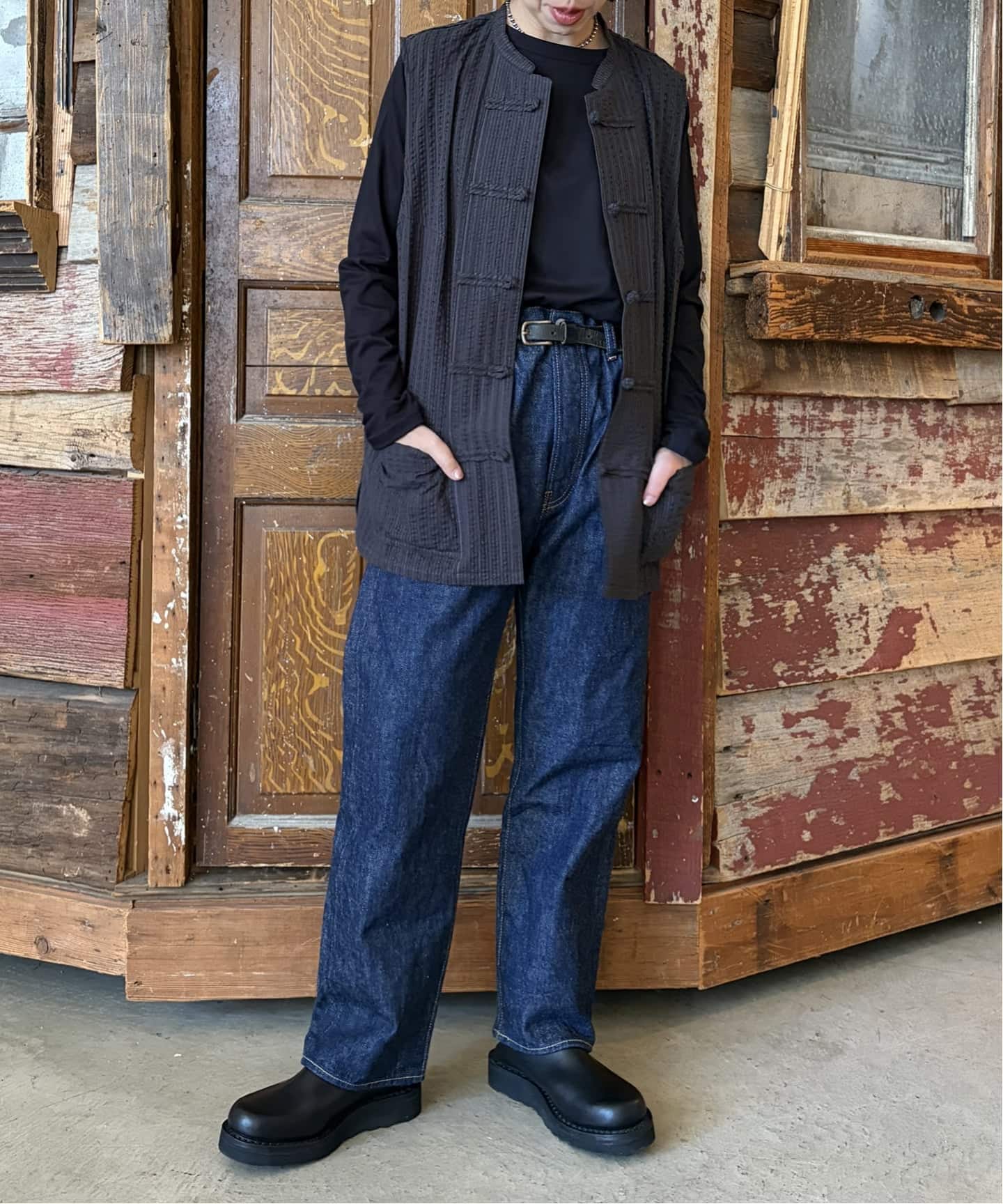 chimala ダメージデニム 28 JOURNAL STANDARD LUXE chimala】13OZ SELVEDGE DENIM WIDE TAPERED（デニムパンツ・ジーンズ