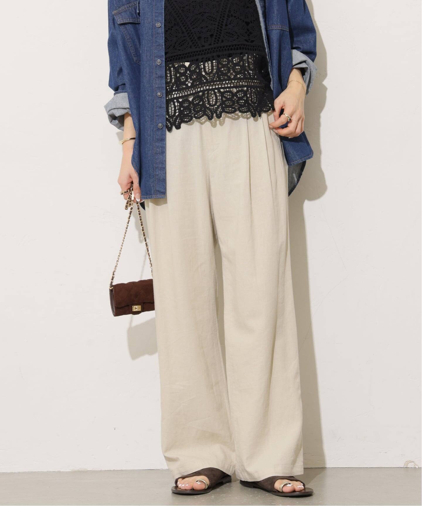 予約》［26SS新作］リネンフィールタックパンツ（スラックス