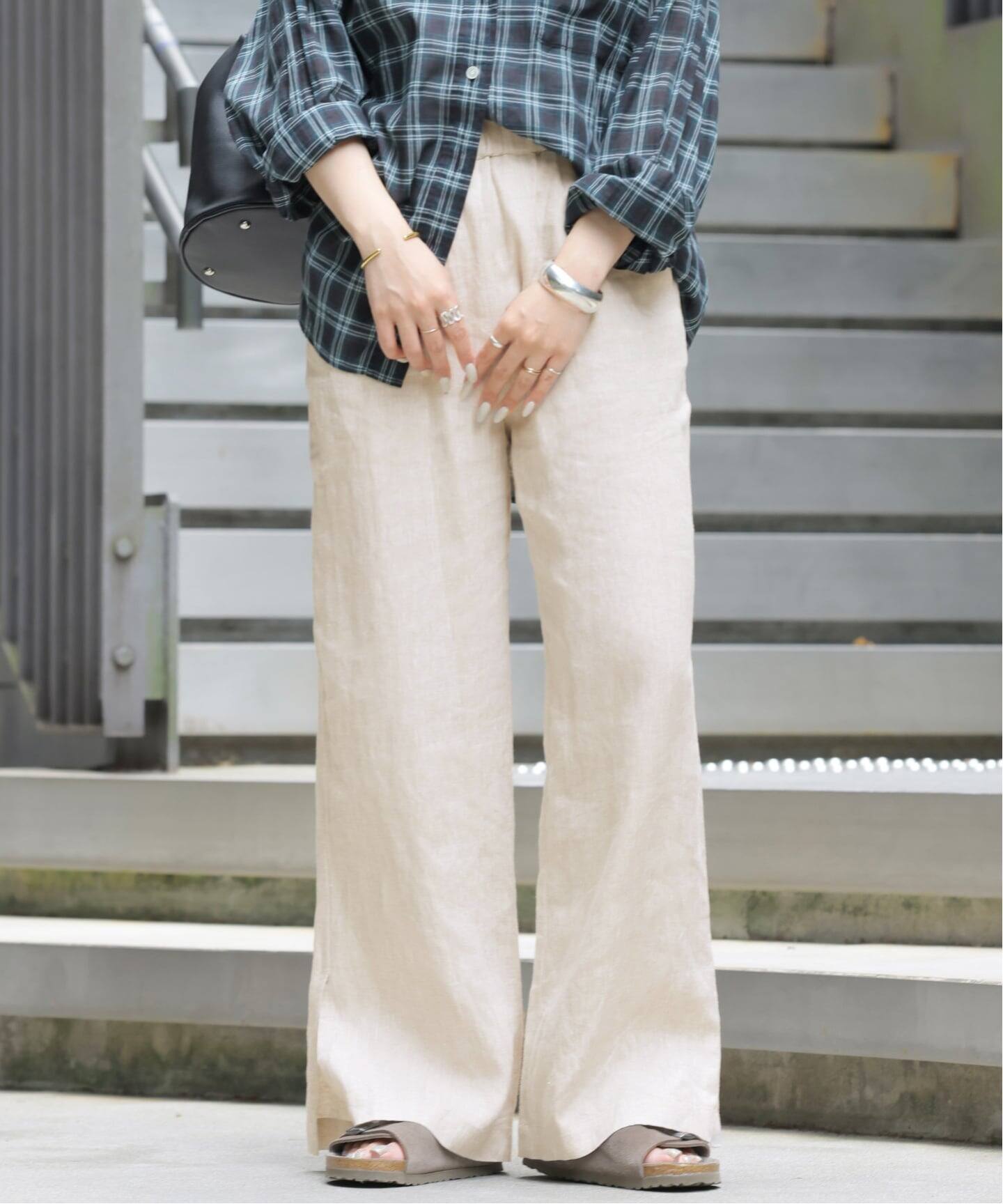 一部WEB限定追加6 / 新色 / 新サイズ》麻スリットイージーパンツ