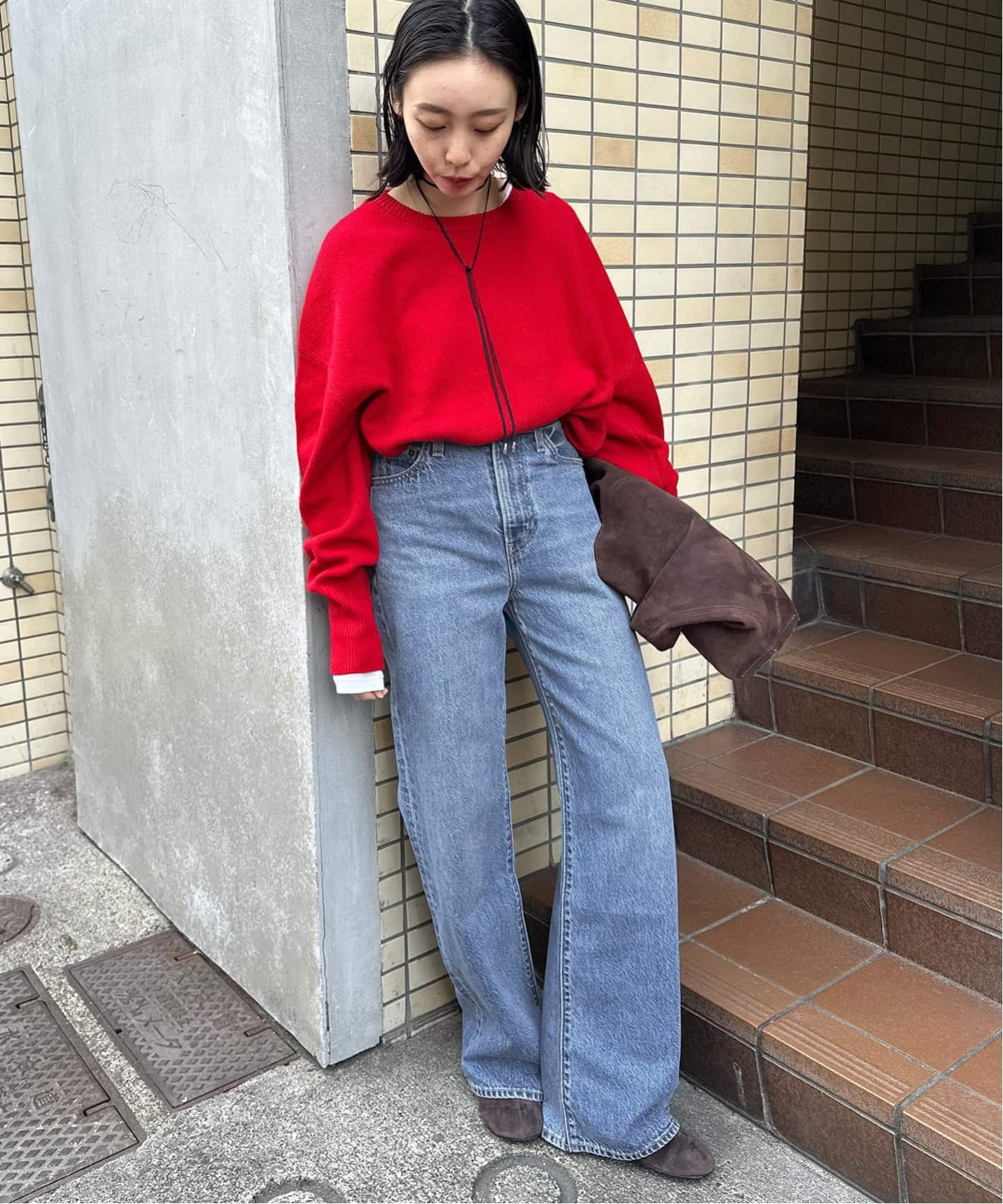 予約》［26SS新作］別注【LEVI'S】RIBCAGE WIDE LEG：デニム（デニム