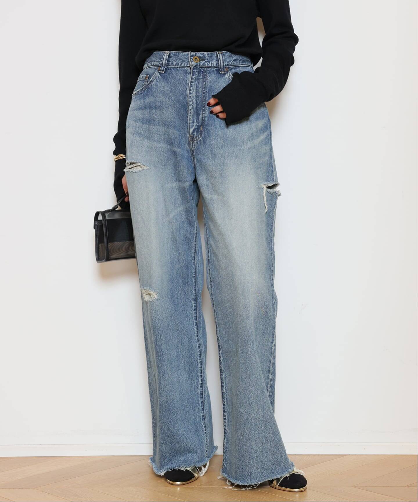 ATTICK BY JOHNBULL/アティック バイ ジョンブル】DAMAGE WIDE デニム