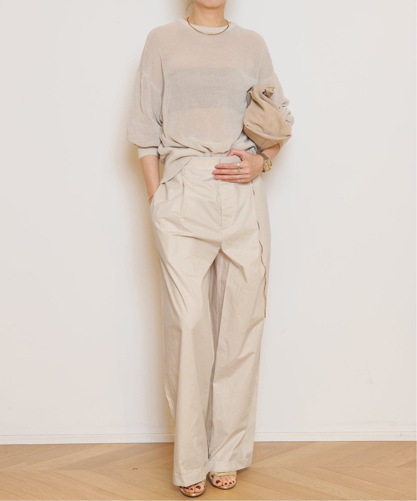 M*U様 DeuxiemeClass MUSE＊2WAYベージュ フリンジポンチ DARKPARK/ダークパーク】DANIELLE CHAIN POPELINE WIDE パンツ（BEIGE