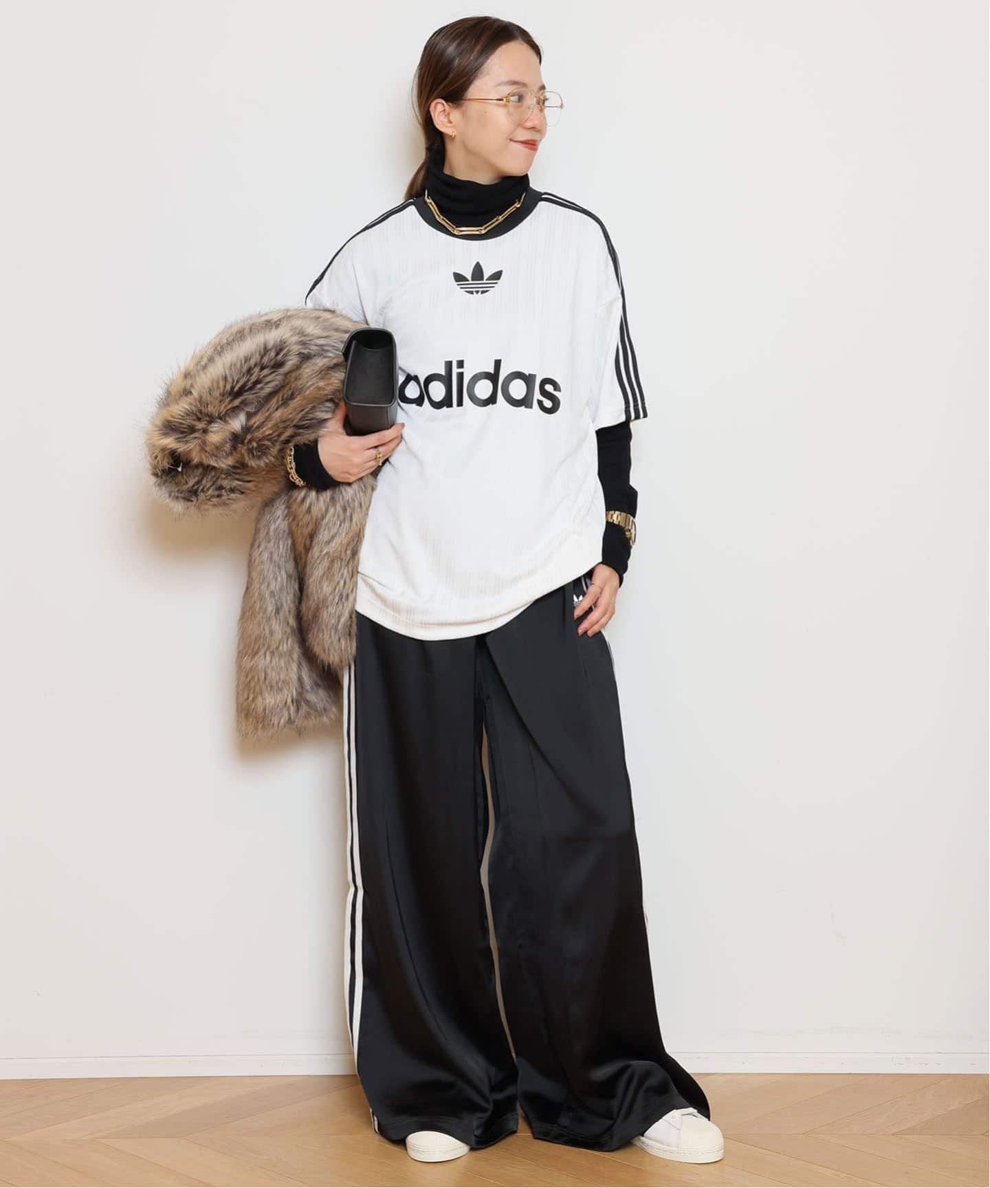 ADIDAS/アディダス】SATIN WIDE LEG TRACK パンツ（BLACK）（ジャージ