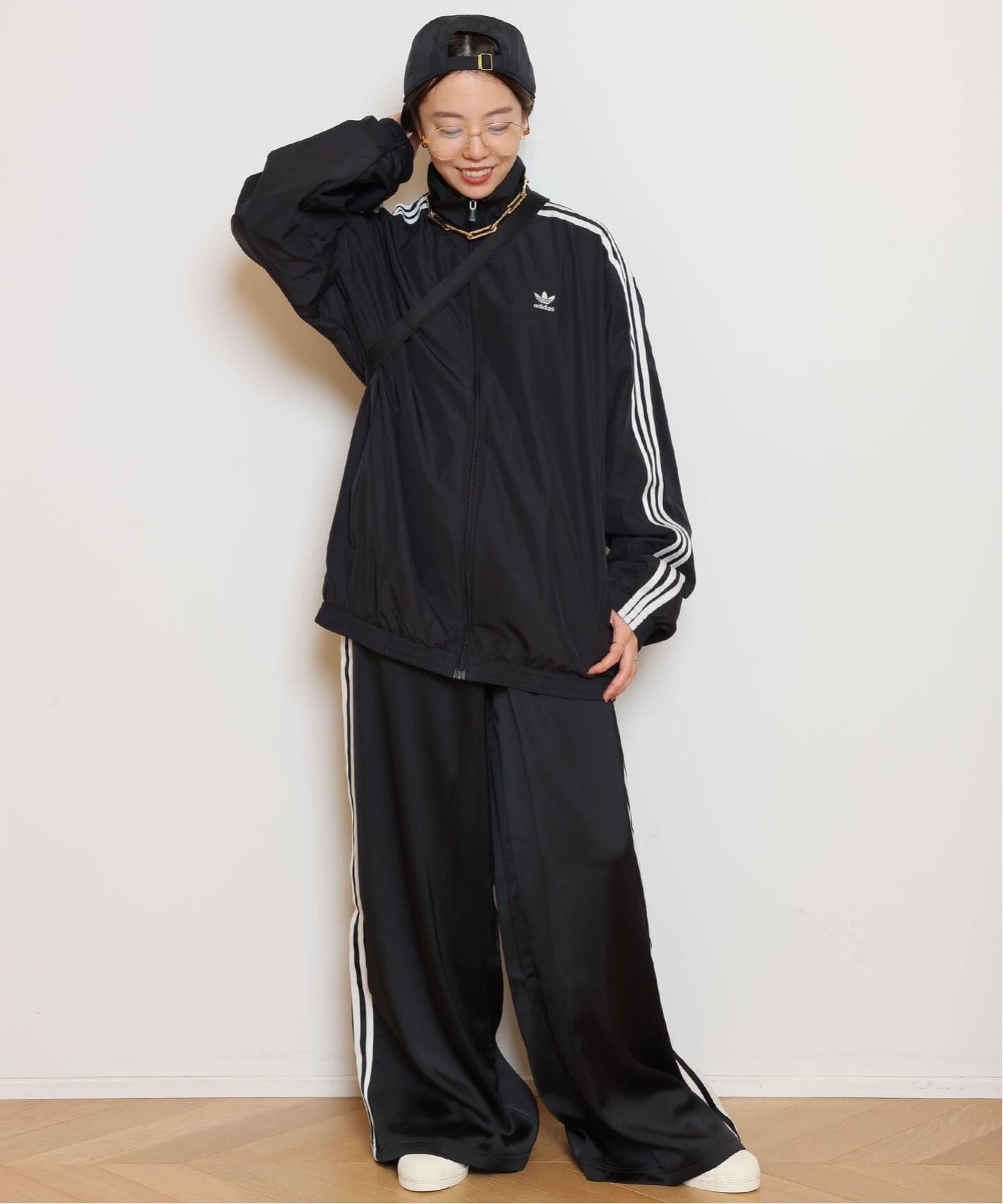 ADIDAS/アディダス】SATIN WIDE LEG TRACK パンツ（BLACK）（ジャージ
