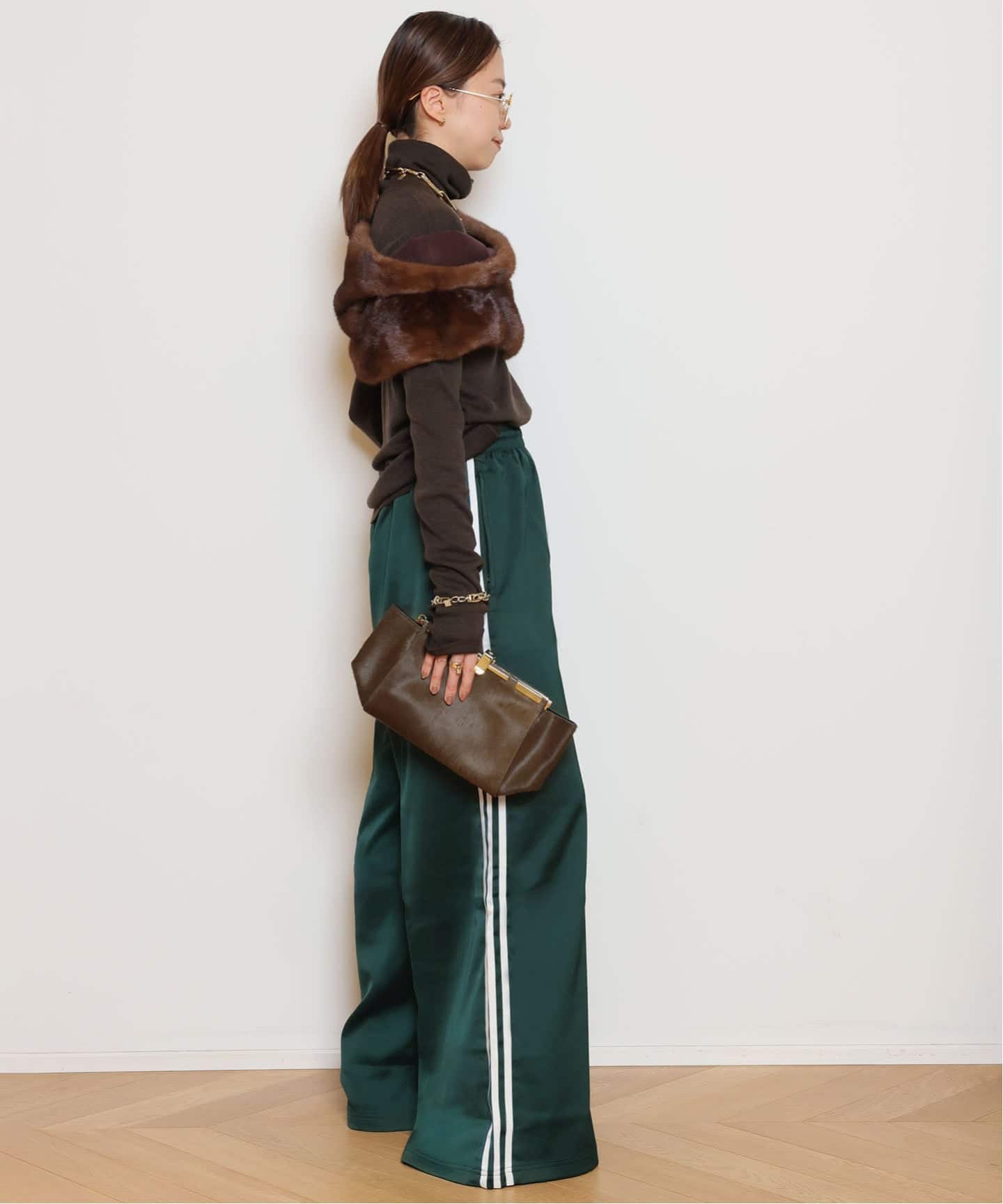 ADIDAS/アディダス】SATIN WIDE LEG TRACK パンツ（GREEN）（ジャージ