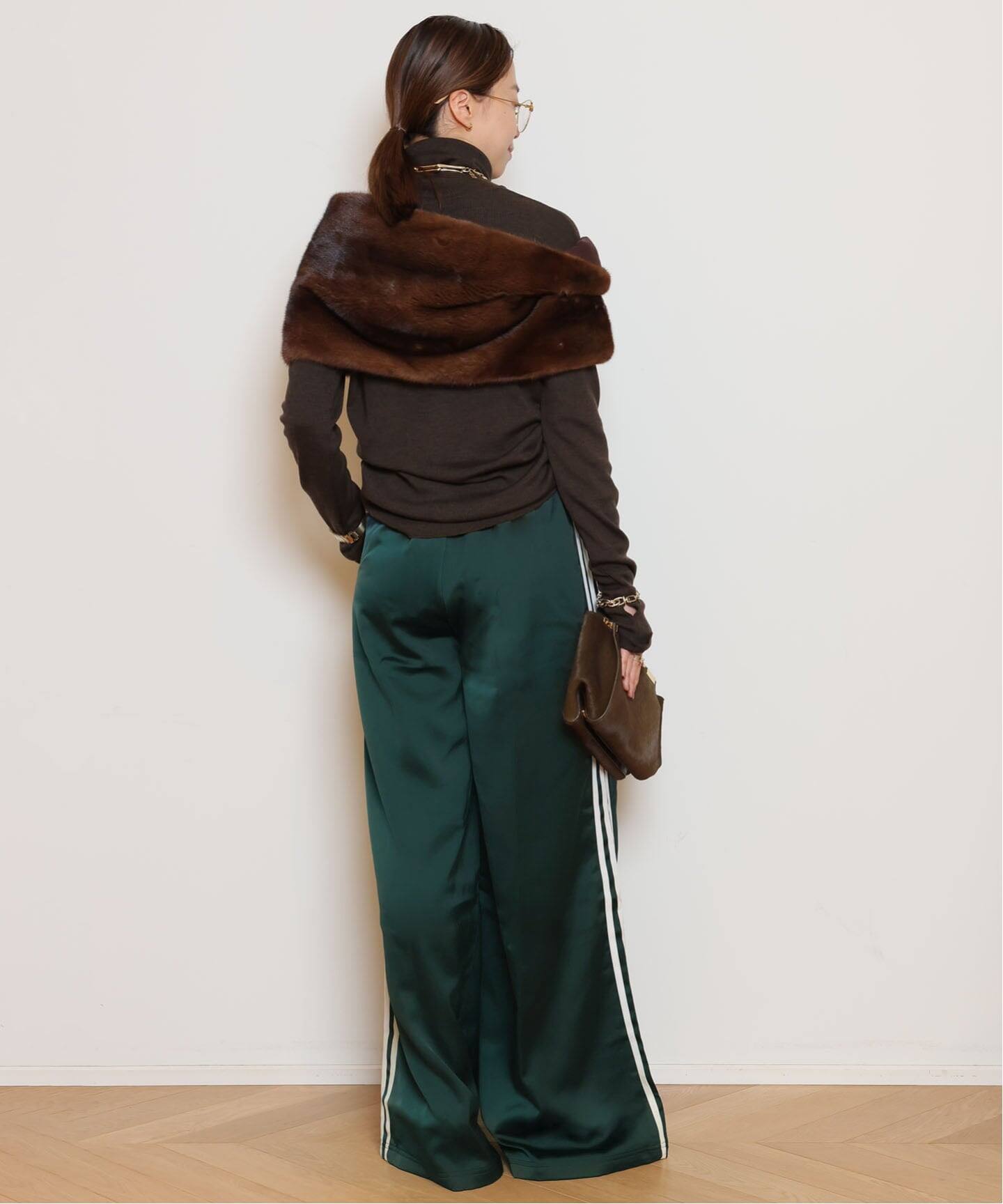 ADIDAS/アディダス】SATIN WIDE LEG TRACK パンツ（GREEN）（ジャージ