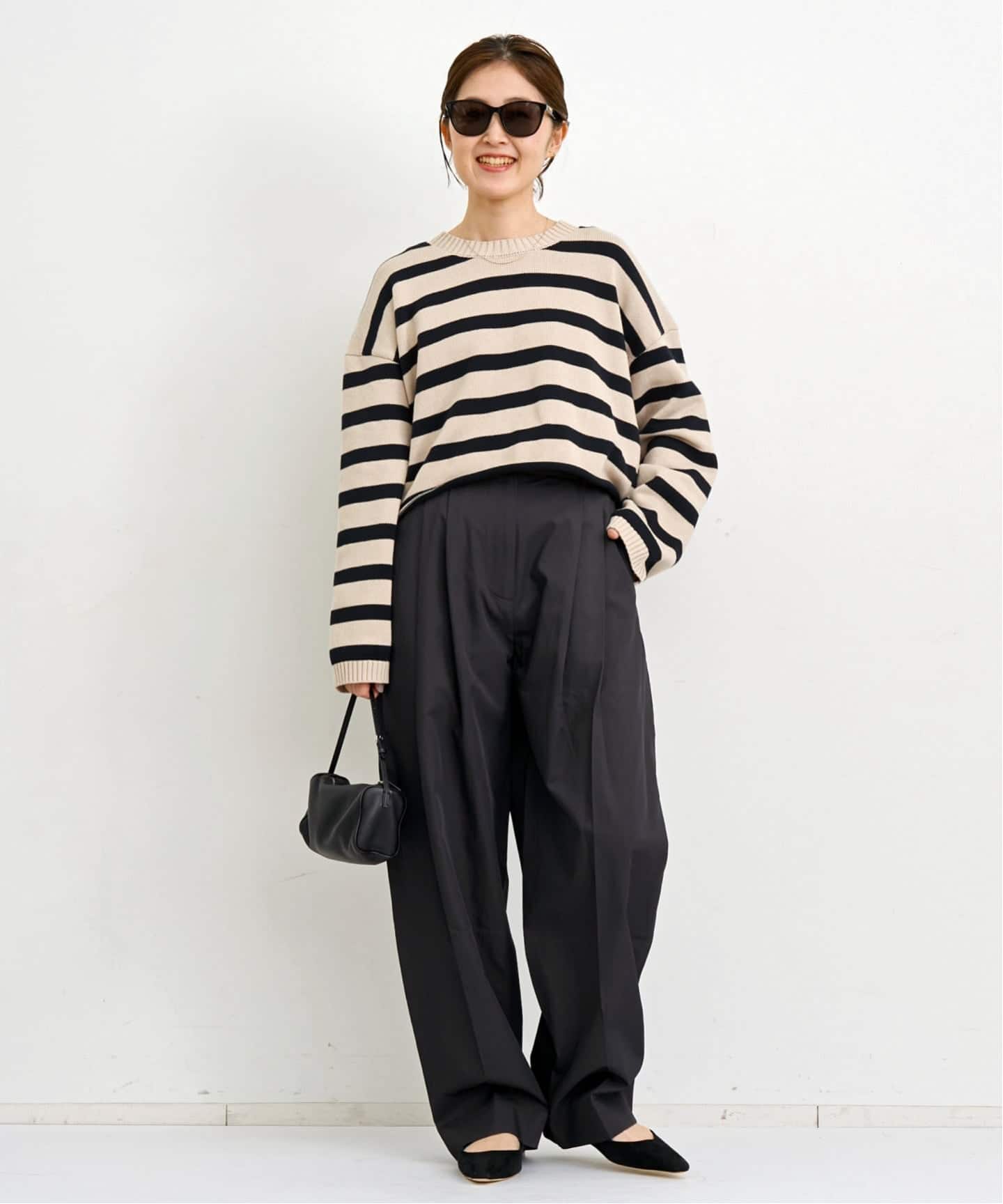 STUDIO NICHOLSON ブラック チノパンツ L STUDIO NICHOLSON/スタジオ ニコルソン】 FRONT DOUBLE PLEAT PANT