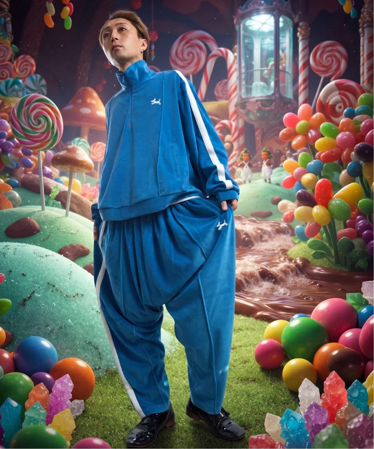 ダブレット doublet 24SS33PT271 スウェットパンツ ブルー M doublet / ダブレット BUBBLEGUM INFLATED TRACK PANTS（ジャージ