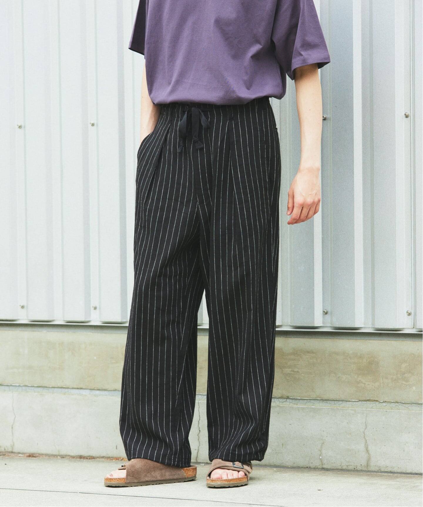 リネン ポリ ストライプ オーバー パンツ（スラックス）｜JOURNAL