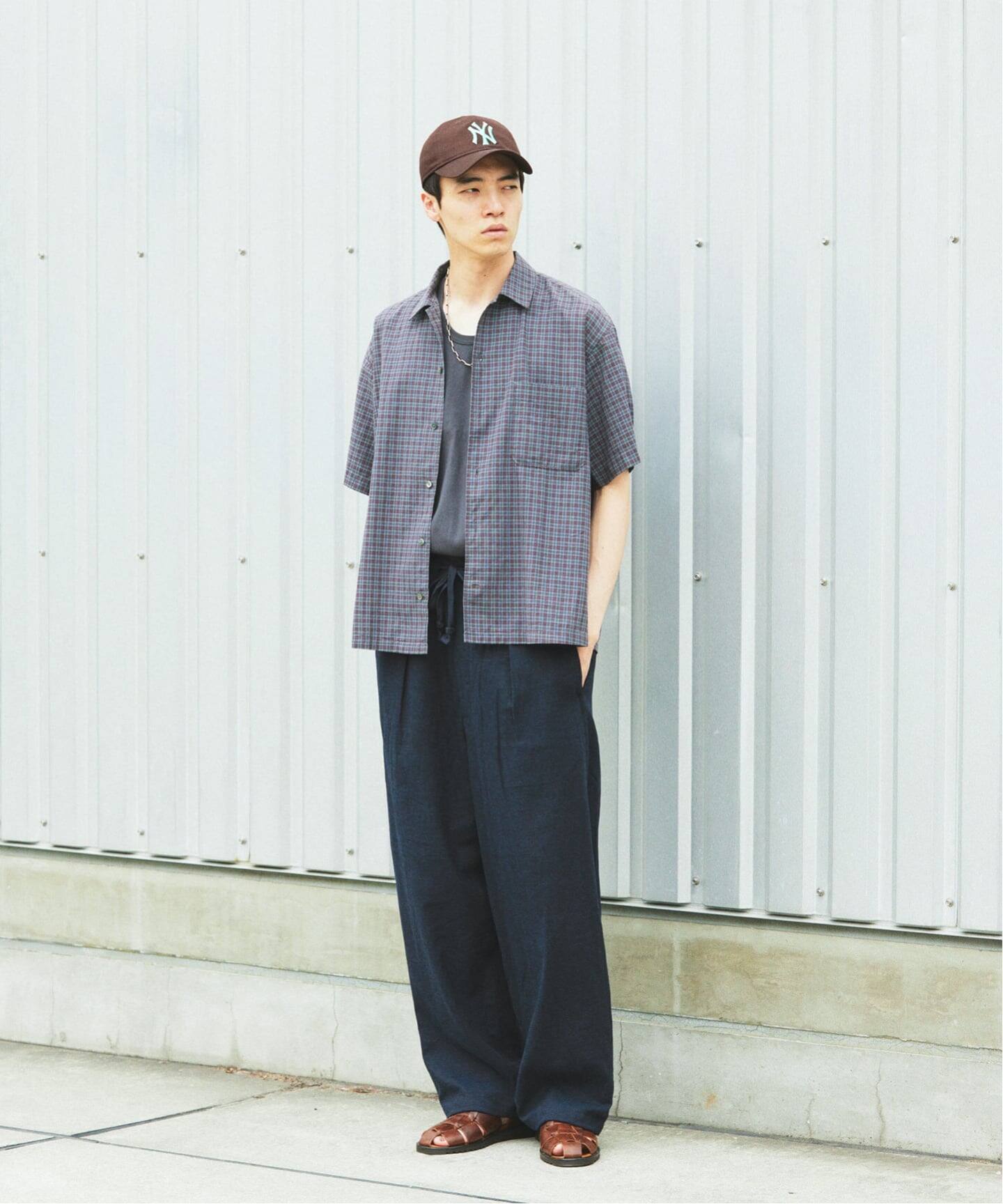 リネン ポリ ストライプ オーバー パンツ（スラックス）｜JOURNAL