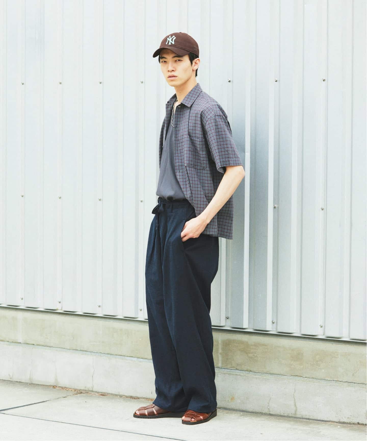 リネン ポリ ストライプ オーバー パンツ（スラックス）｜JOURNAL
