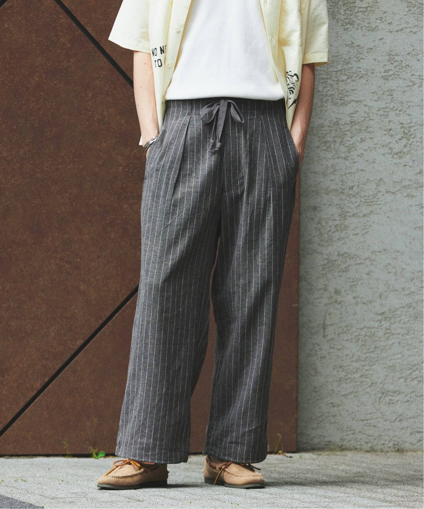リネン ポリ ストライプ オーバー パンツ（スラックス）｜JOURNAL