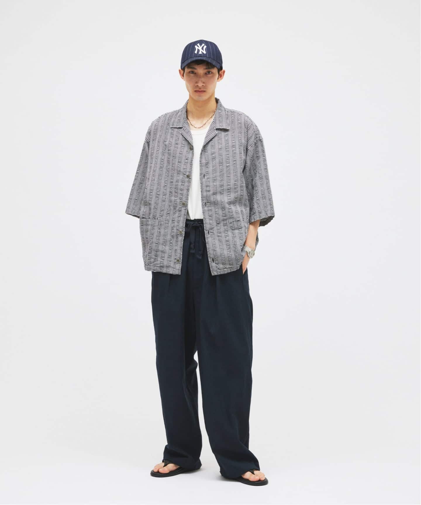 リネン ポリ ストライプ オーバー パンツ（スラックス）｜JOURNAL