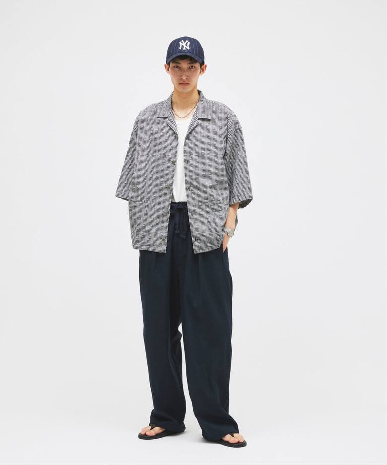 リネン ポリ ストライプ オーバー パンツ（スラックス）｜JOURNAL 