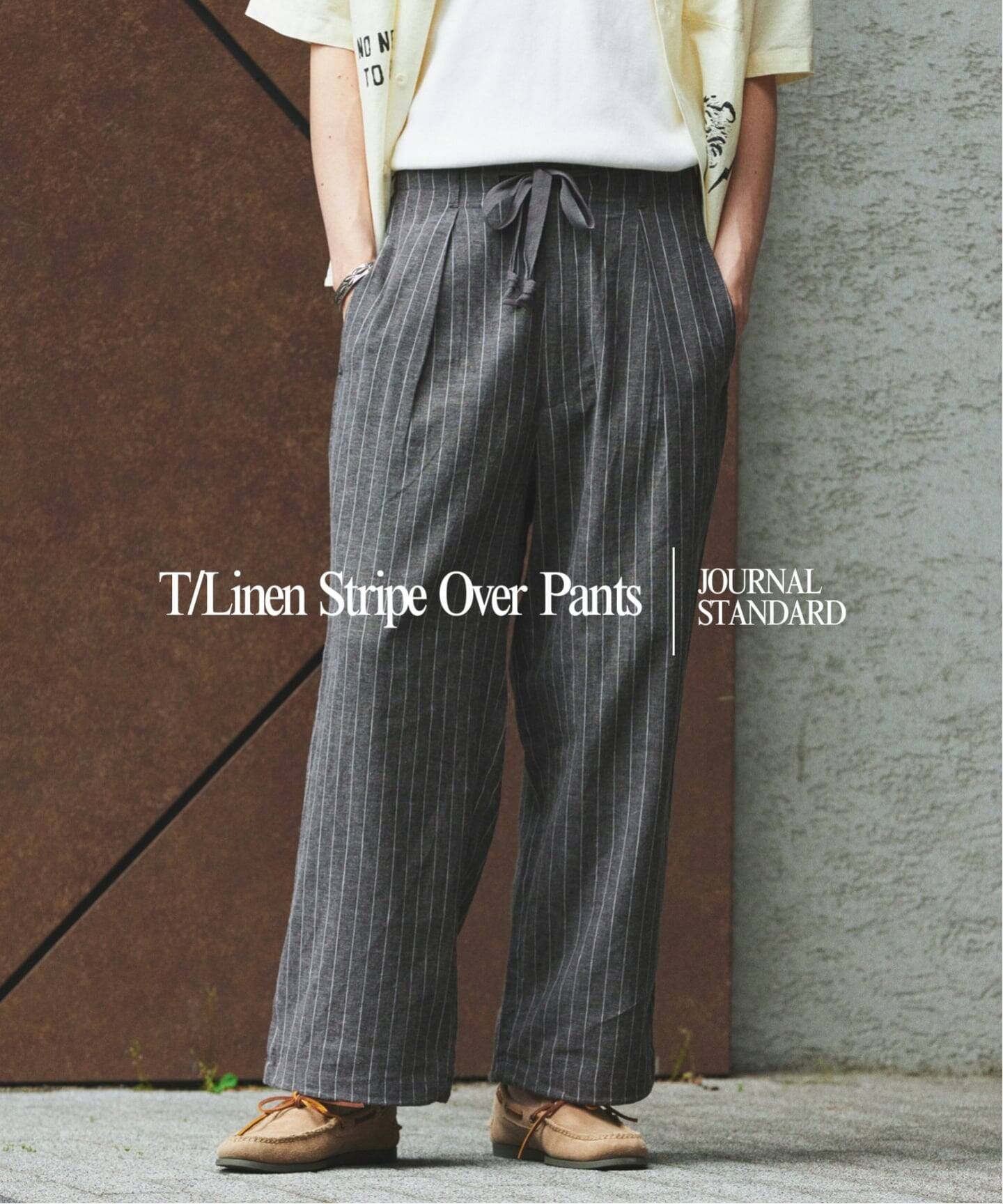 リネン ポリ ストライプ オーバー パンツ（スラックス）｜JOURNAL 