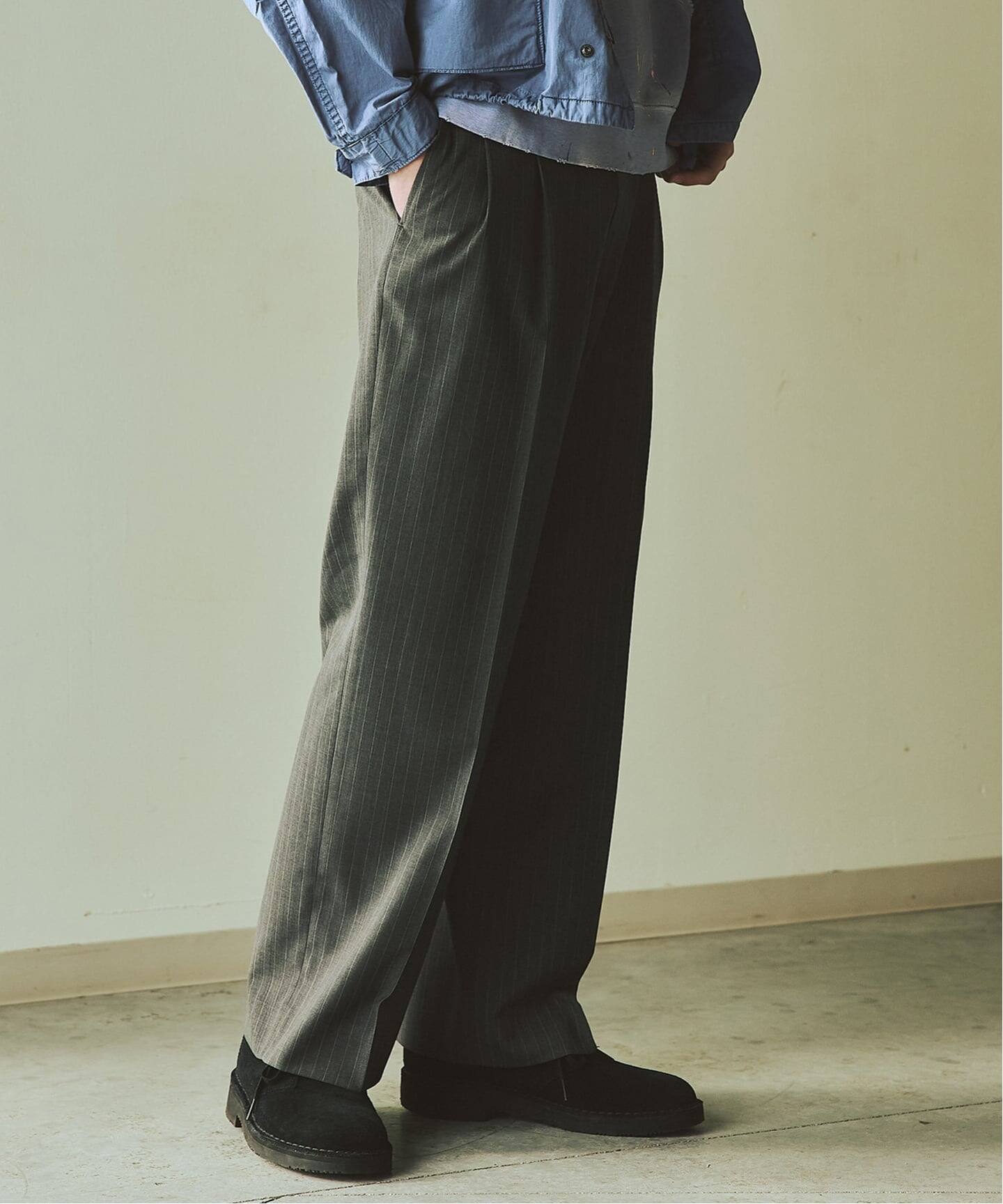 予約》T/W ストライプ 2タック トラウザー スラックス（スラックス