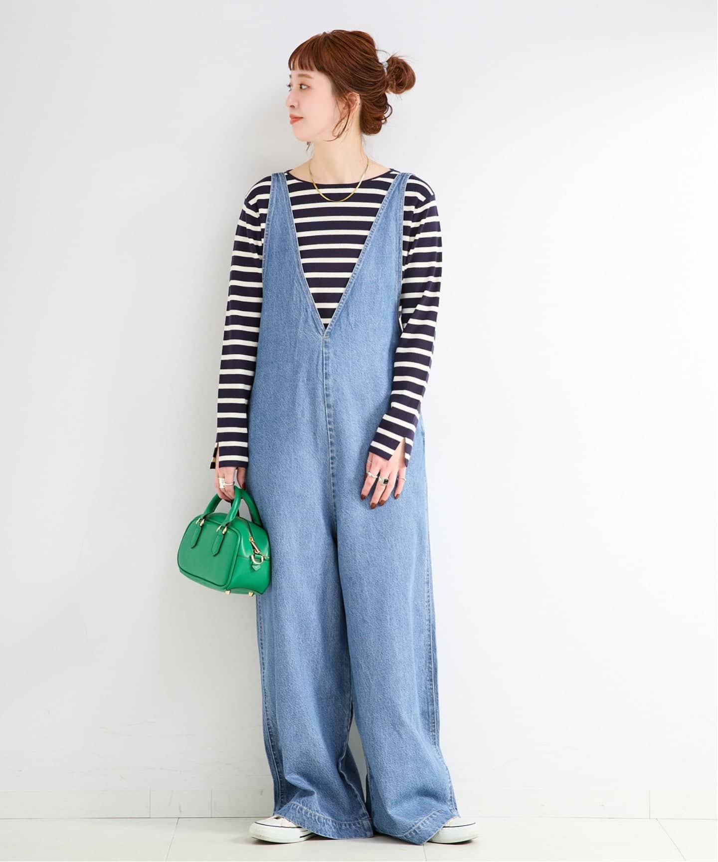 追加3予約》【WEB限定】DU JOUR/デュ ジュール V NECK JEAN SALOPETTE