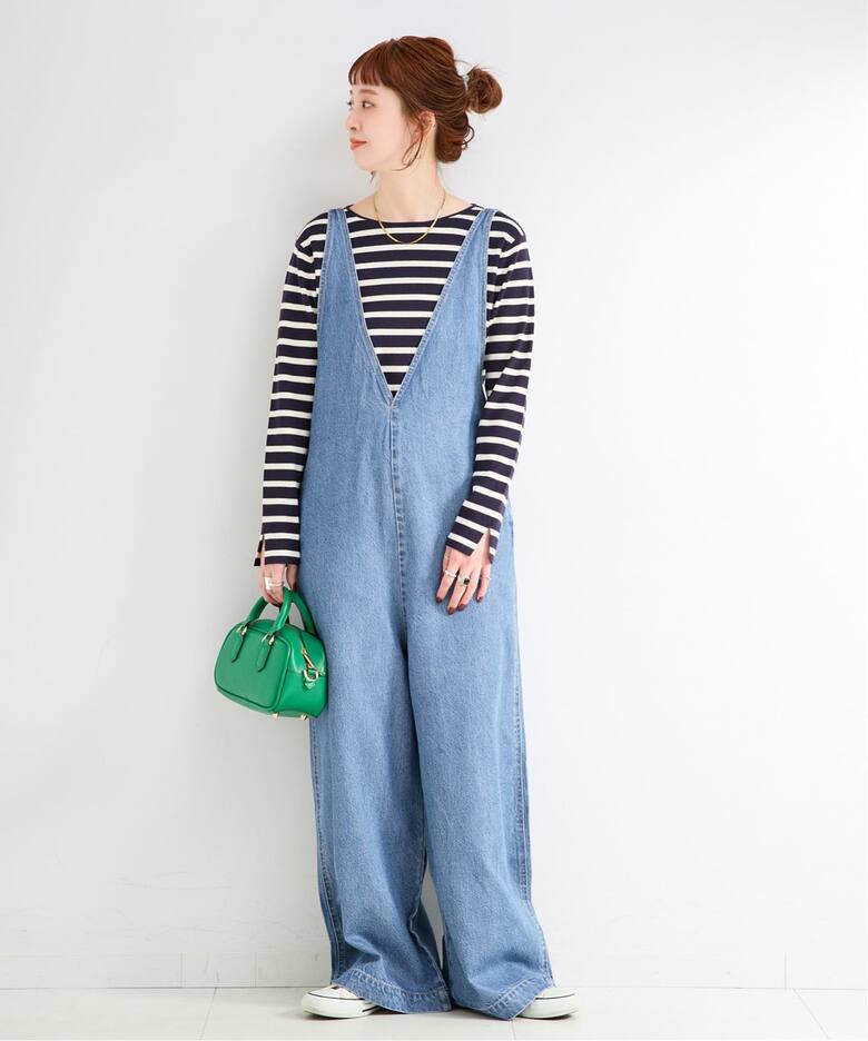 追加3》【WEB限定】DU JOUR/デュ ジュール V NECK JEAN SALOPETTE 