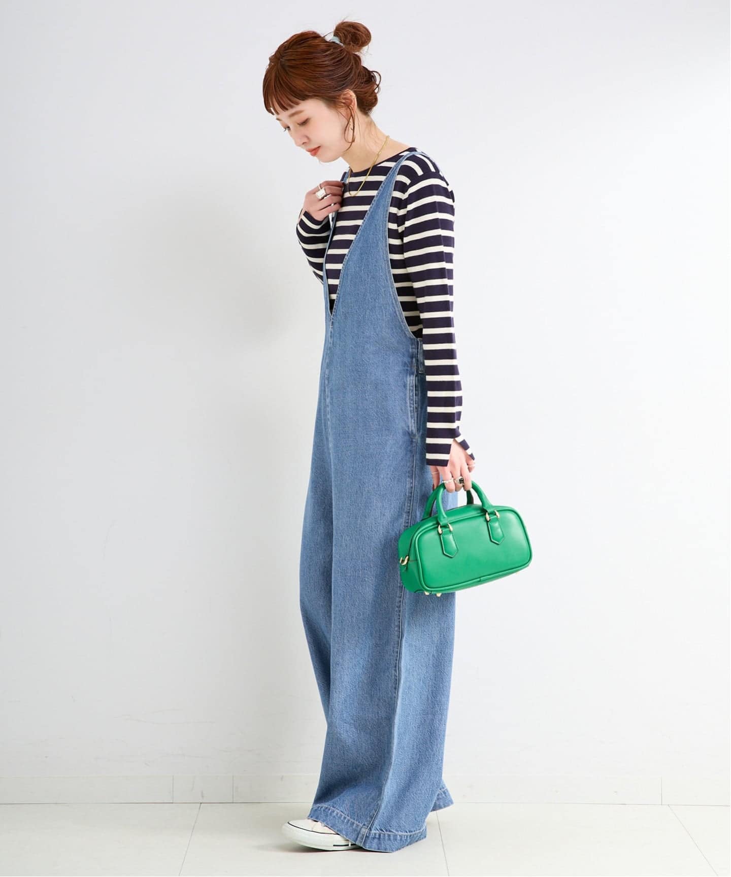 追加3予約》【WEB限定】DU JOUR/デュ ジュール V NECK JEAN SALOPETTE