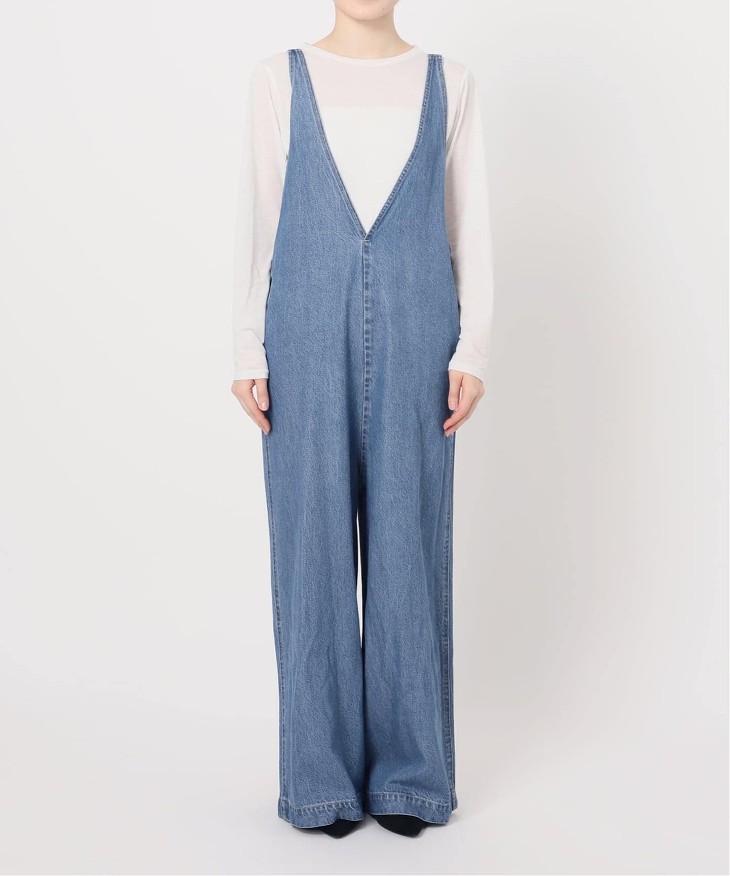 追加3予約》【WEB限定】DU JOUR/デュ ジュール V NECK JEAN SALOPETTE