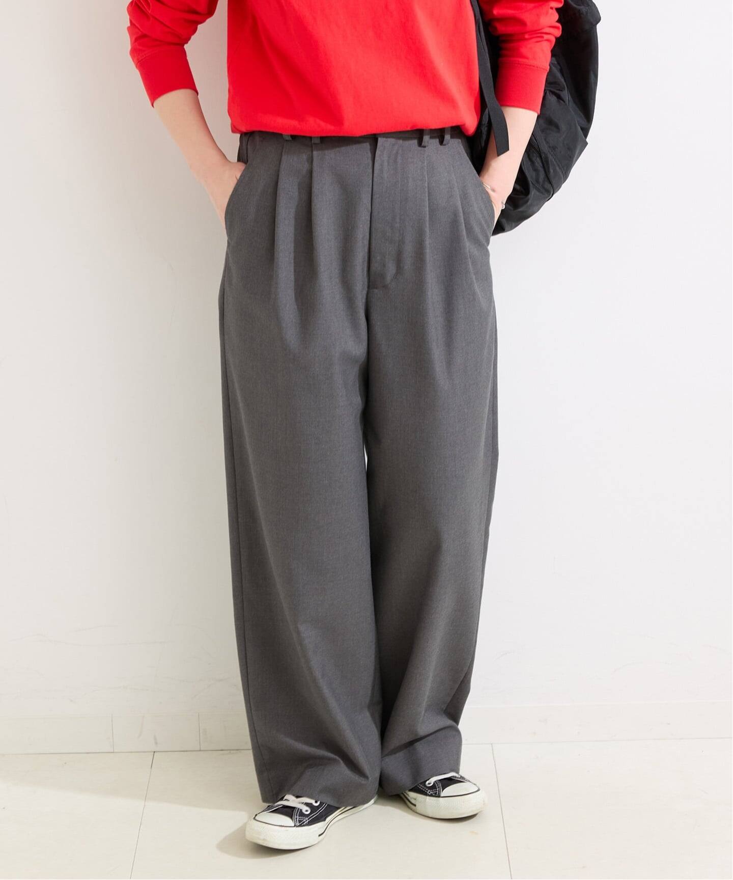 【中古】ニート ウォシャブルトロピカル スラックスパンツ タック ストレート ボタンフライ ウール 48 グレー 予約》ウォッシャブル / 2タックストレートパンツ（スラックス）｜B.C