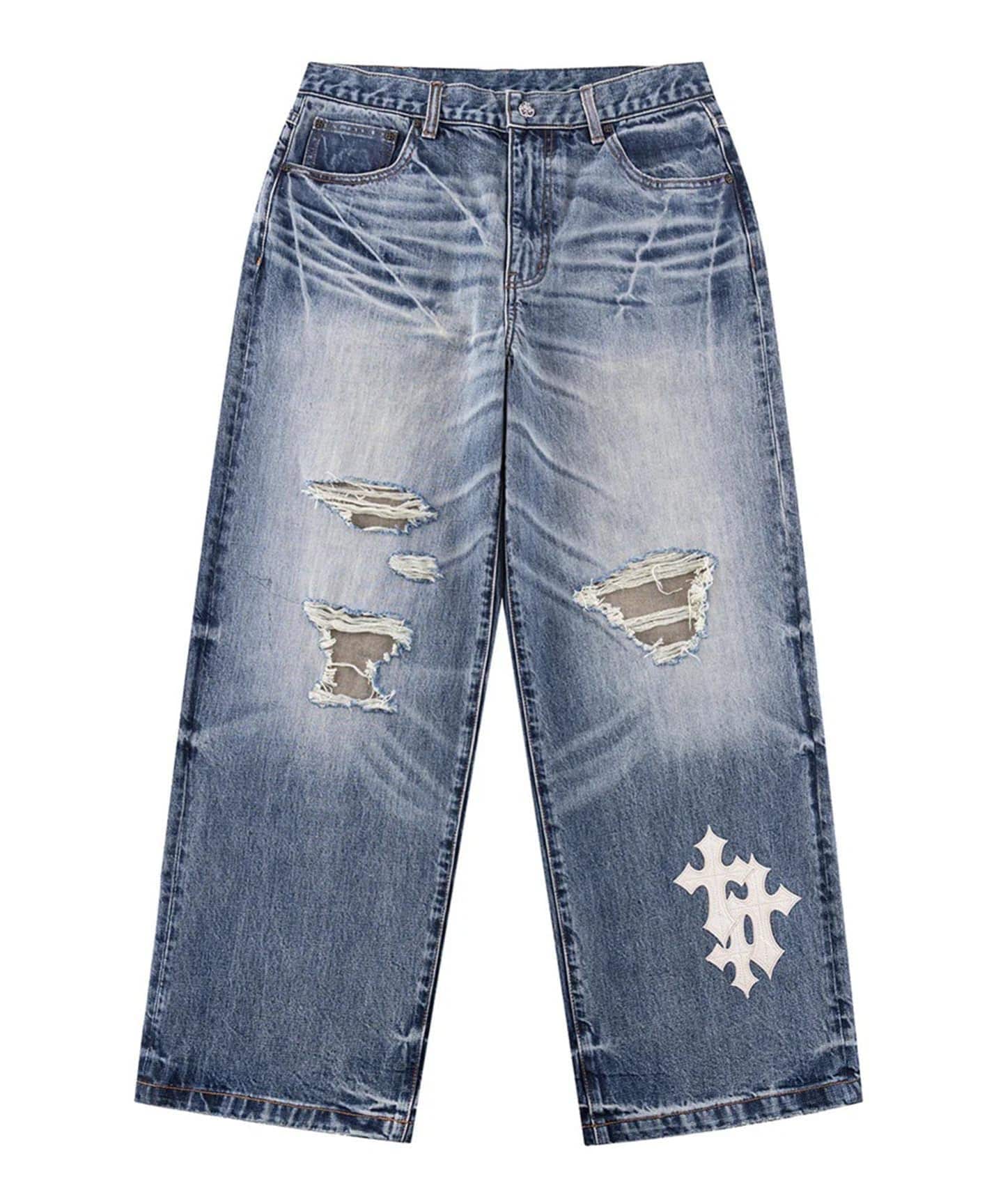 SUPPLIER / サプライヤー Cross Leather Patch Baggy Denim（デニム