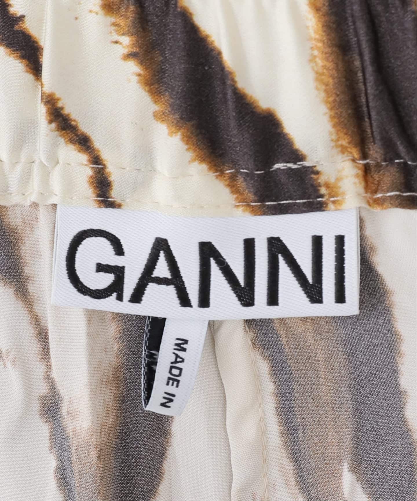 ガニーGANNI Printed Satin Pants ブラック　美品 GANNI/ガニー】Printed Stretch Satin Elasticated（スラックス