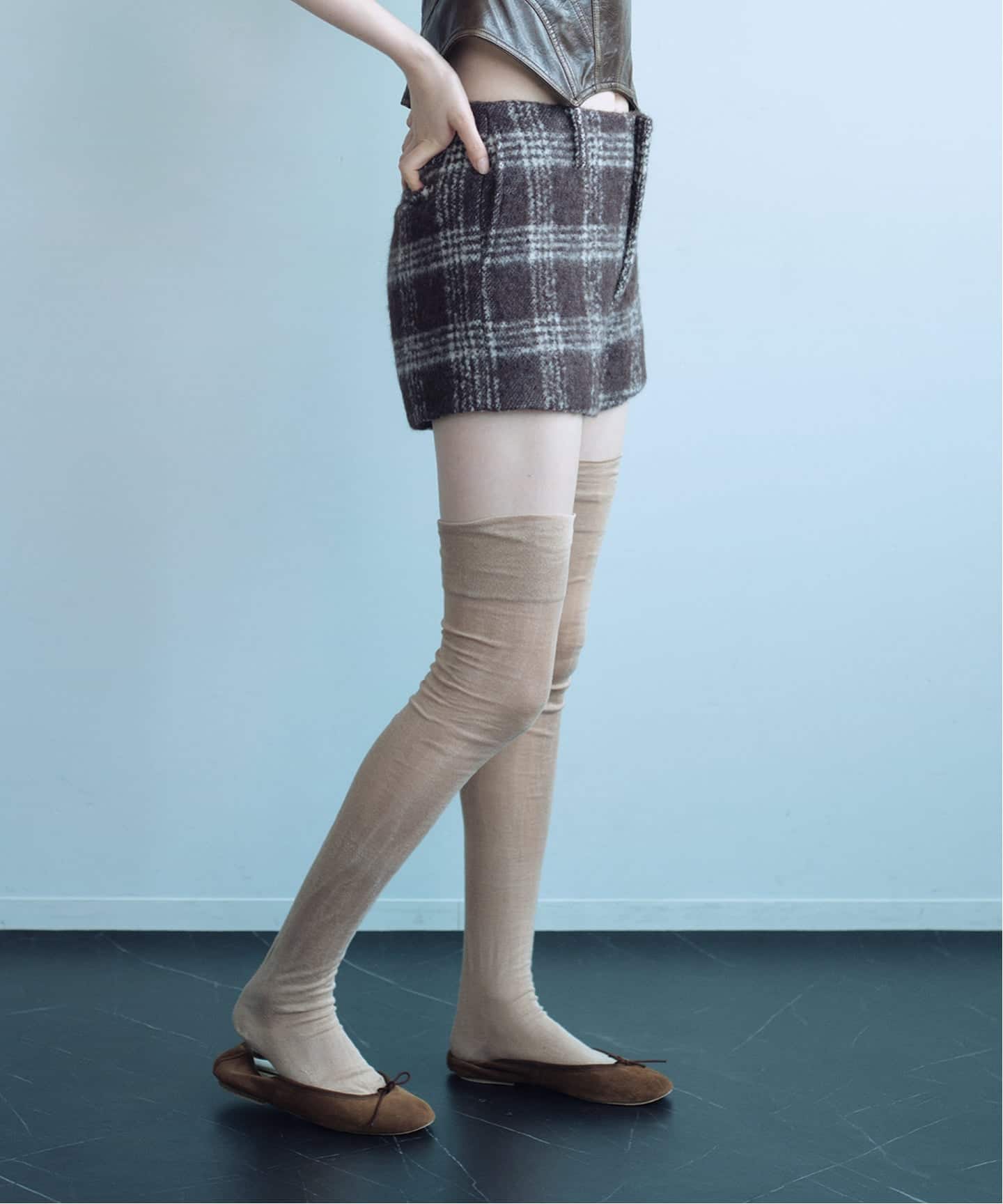 YUHAN WANG/ユハン ワン】brushed check tailored shorts（ショート