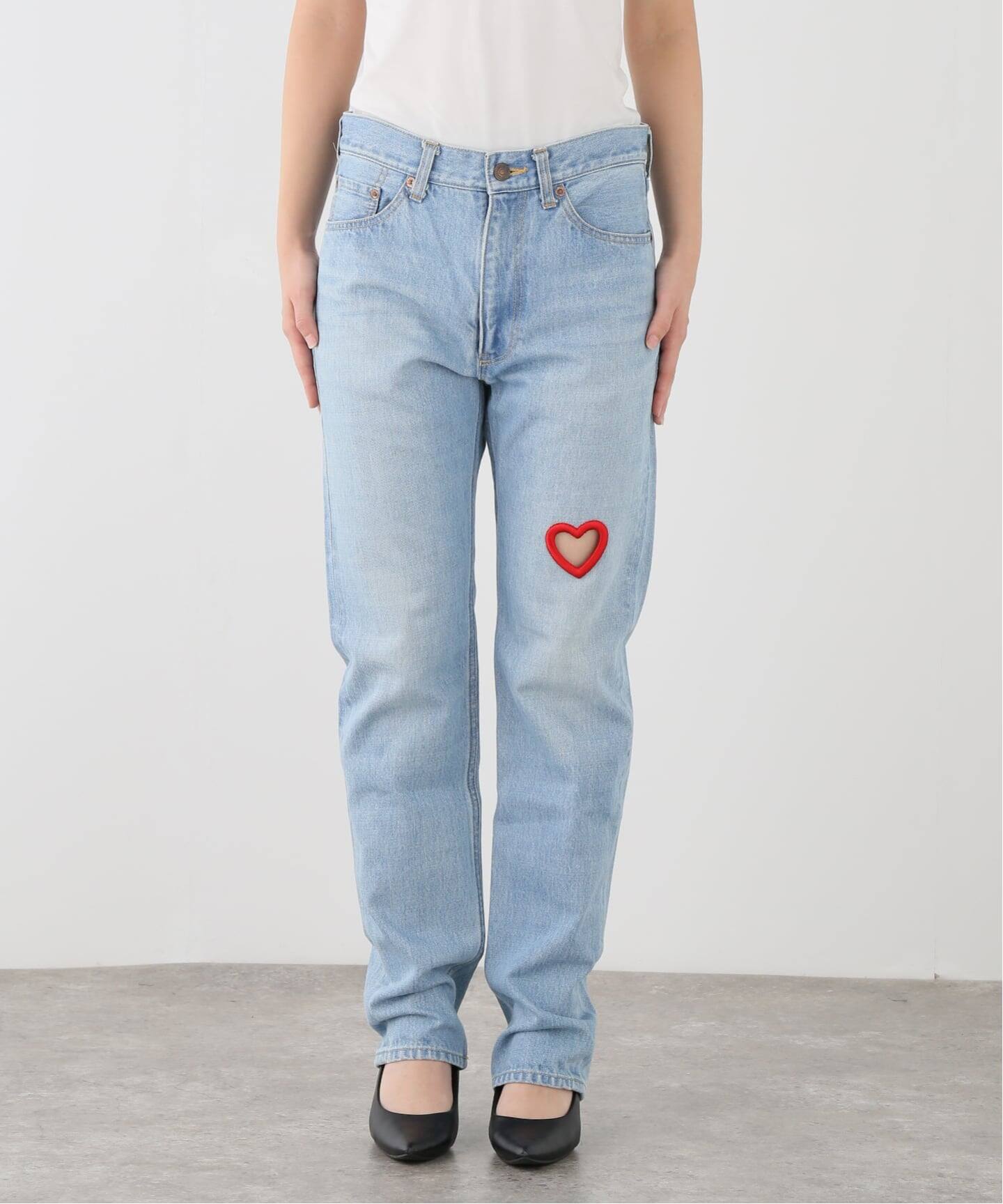 Kiwanda Kiwanda/ キワンダキワンダ】 LoveEmbroideryDenim Red