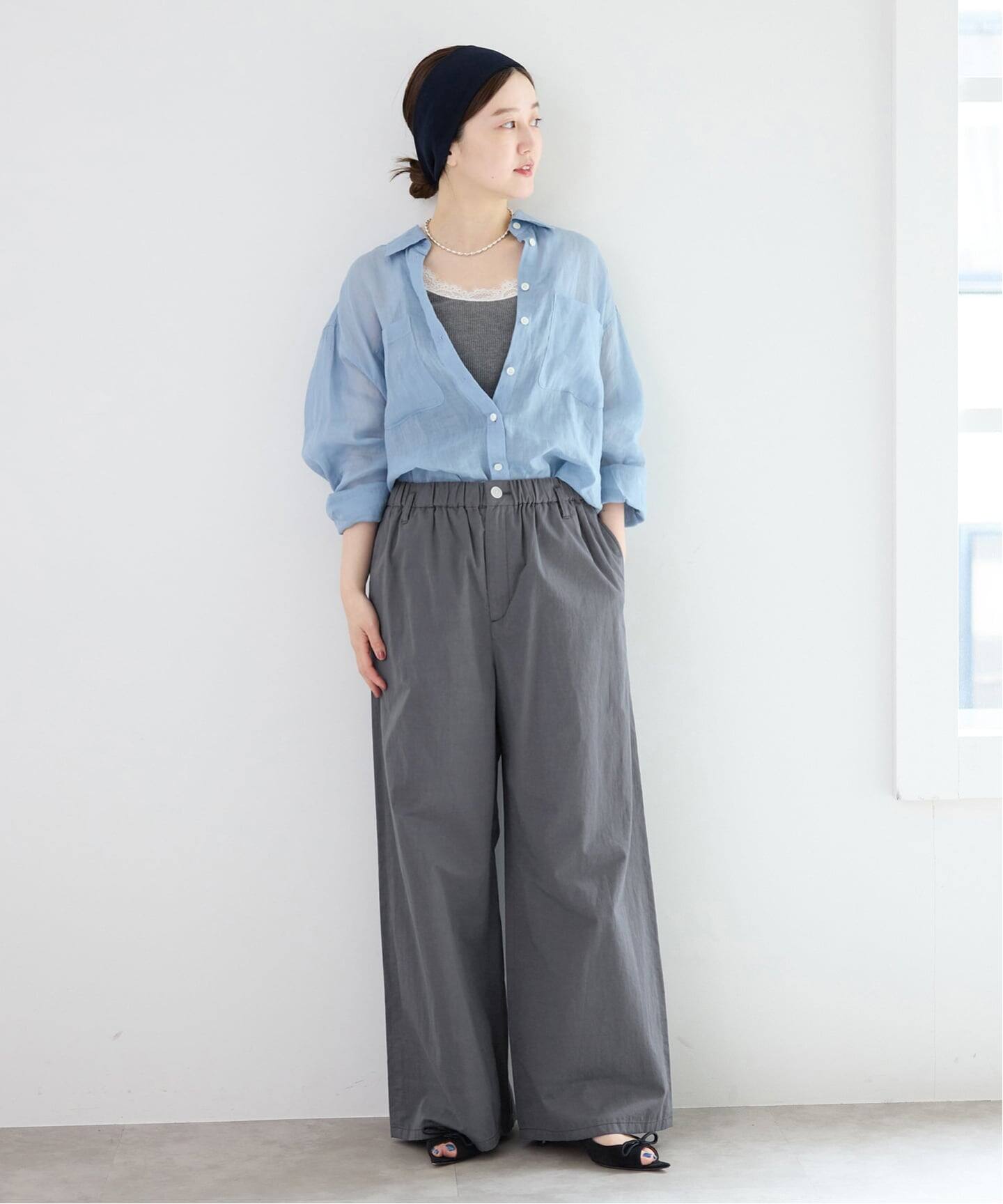洗濯機洗い可》コットンサテンイージーワイドパンツ（その他パンツ