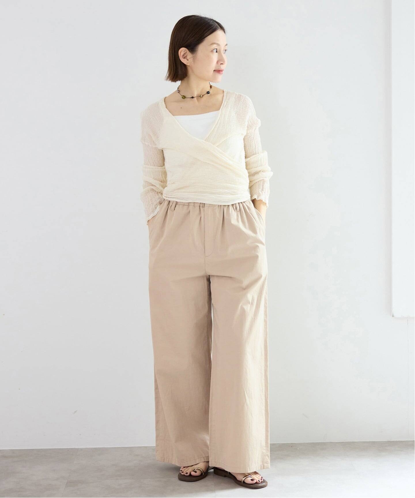 洗濯機洗い可》コットンサテンイージーワイドパンツ（その他パンツ
