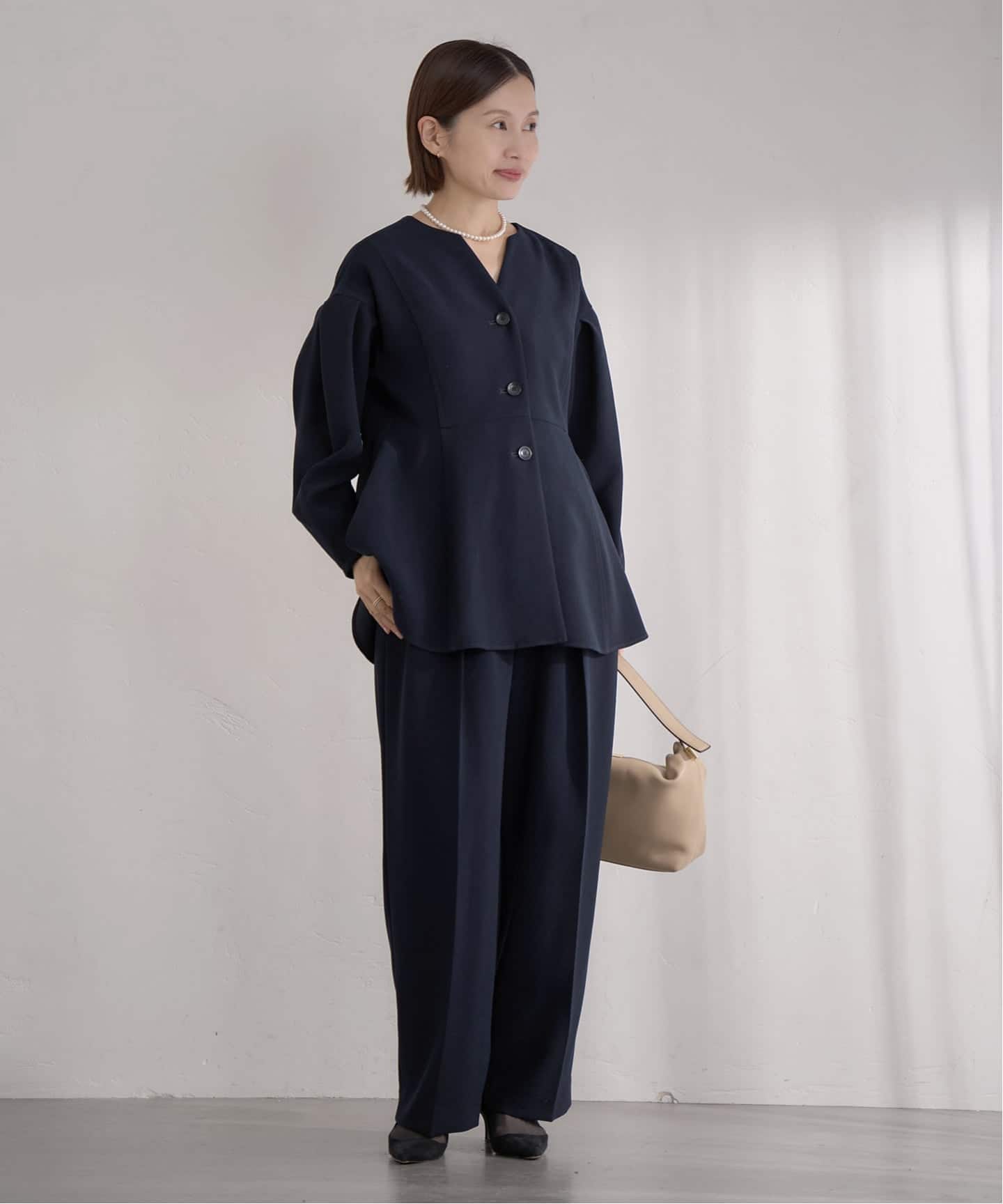 &NAVY ジョーゼットサイドゴムタックパンツ（スラックス）｜IENA