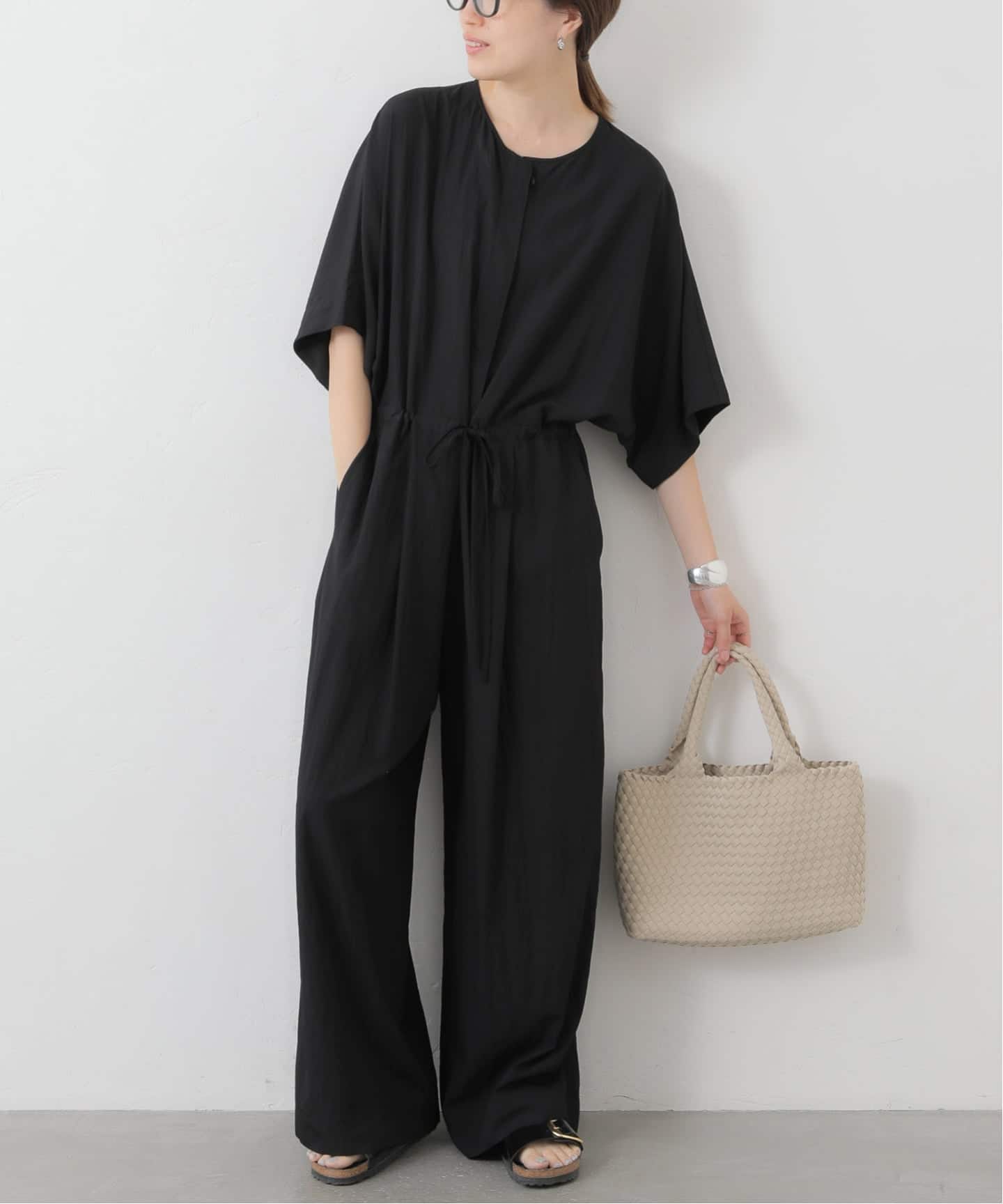 VIRGO ノーカラーオールインワン つなぎ size2 日本製 ノーカラーハーフスリーブオールインワン（つなぎ／オールインワン