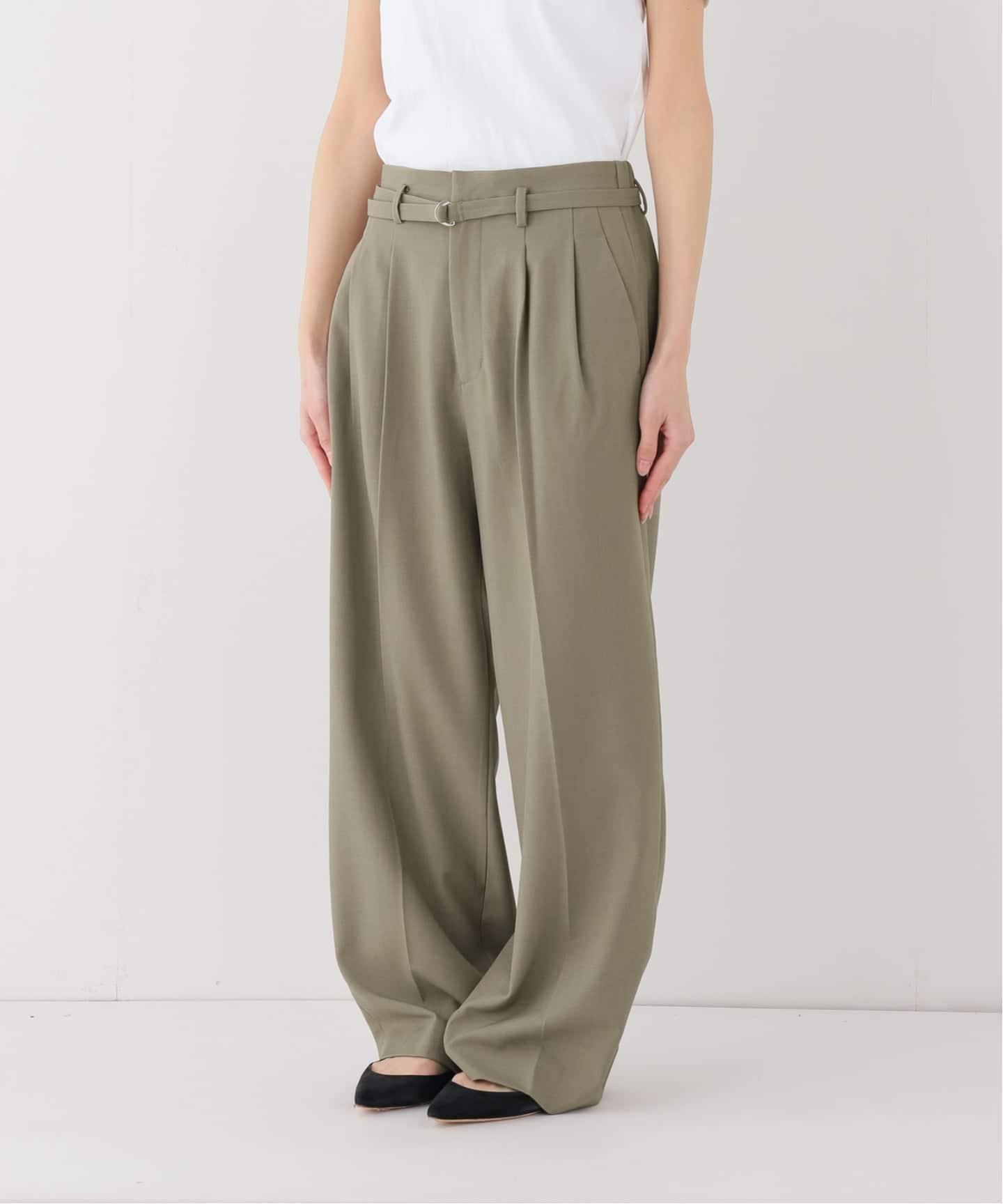 4サイズ展開》ベルテット2タックストレートパンツ（スラックス