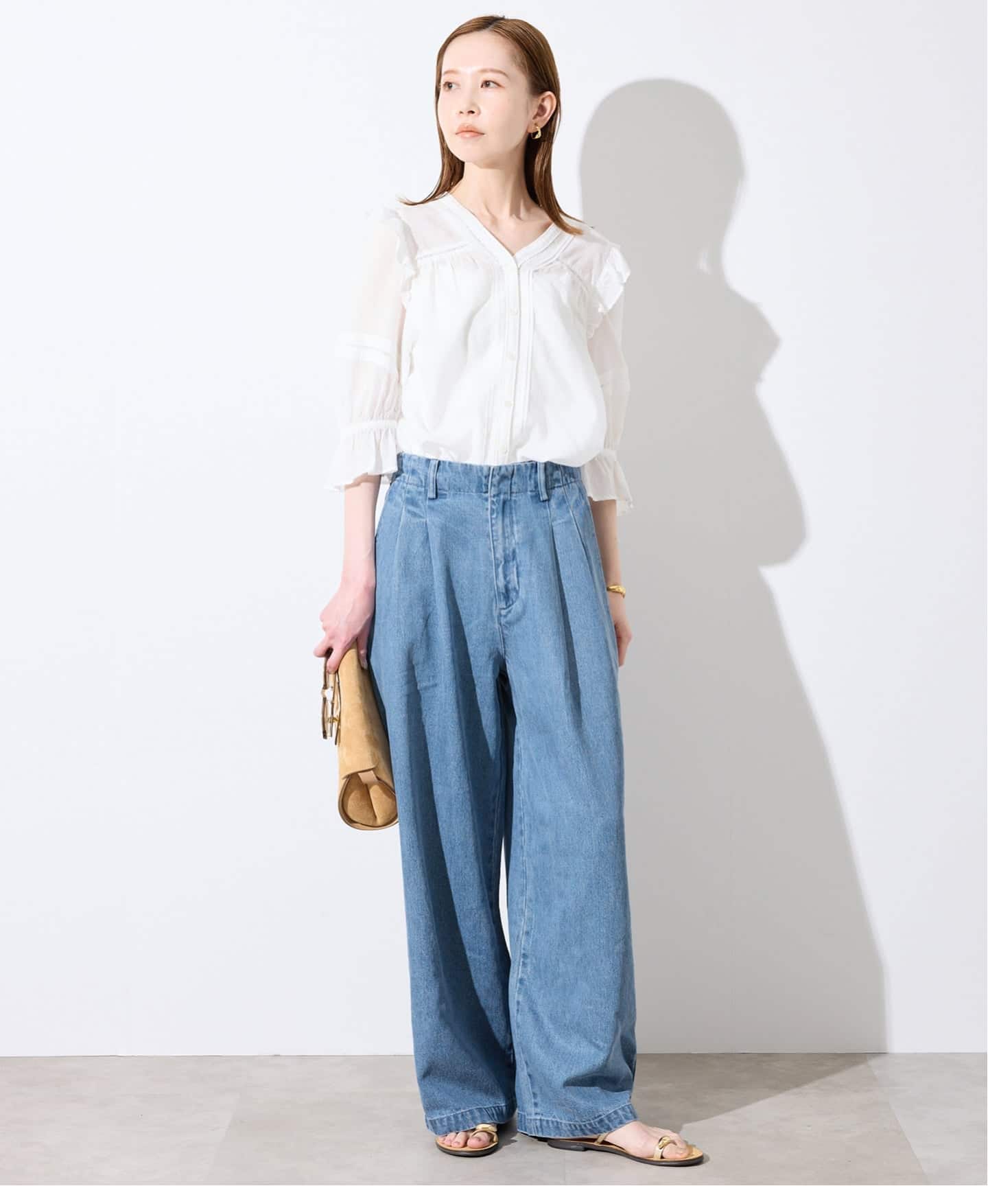 新品タグ付き SLOBE IENA ライトオンスワイドデニム36 ブルー SLOBE