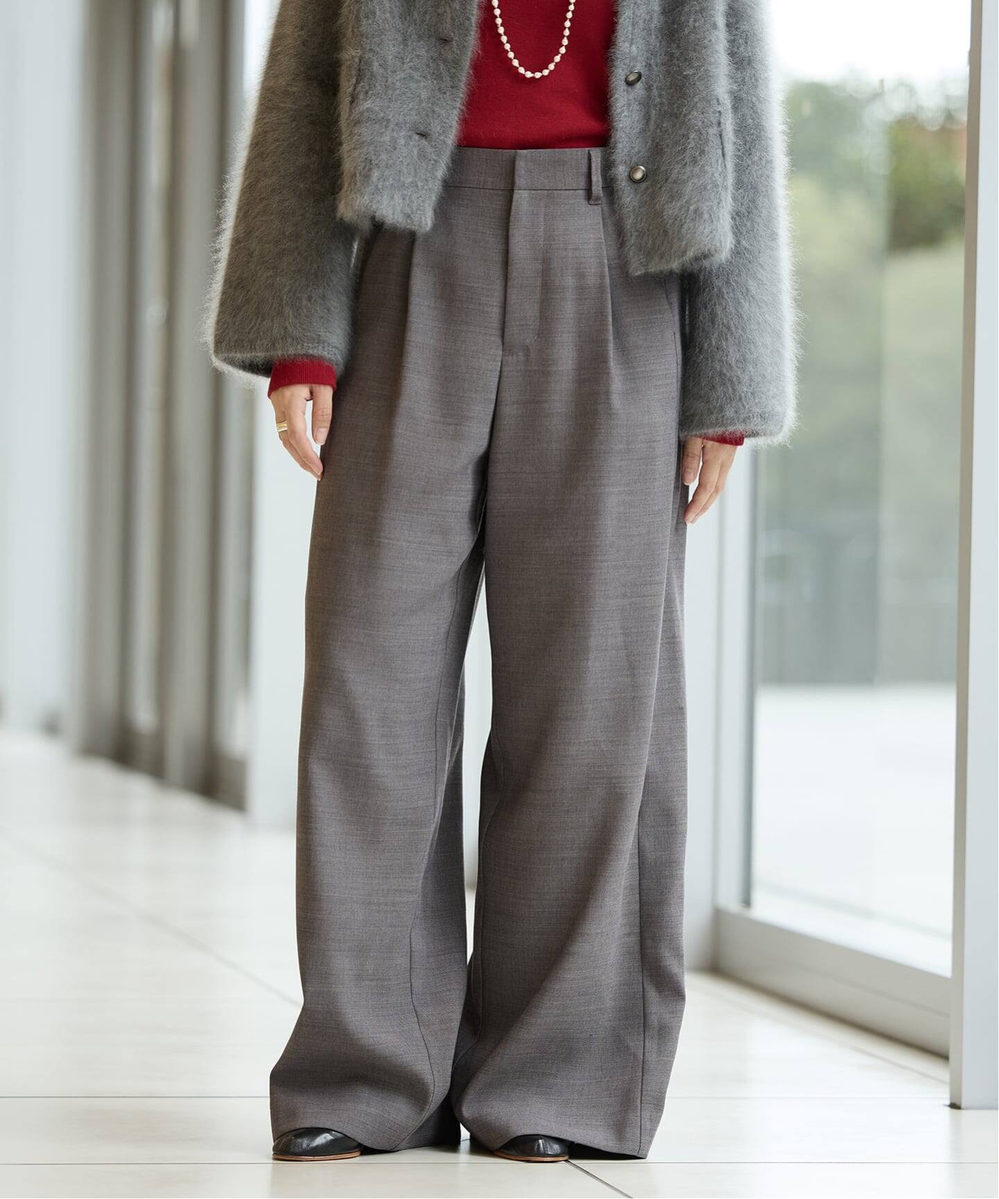 IENA LA BOUCLE サイロウーステッドツイルタックパンツ（スラックス