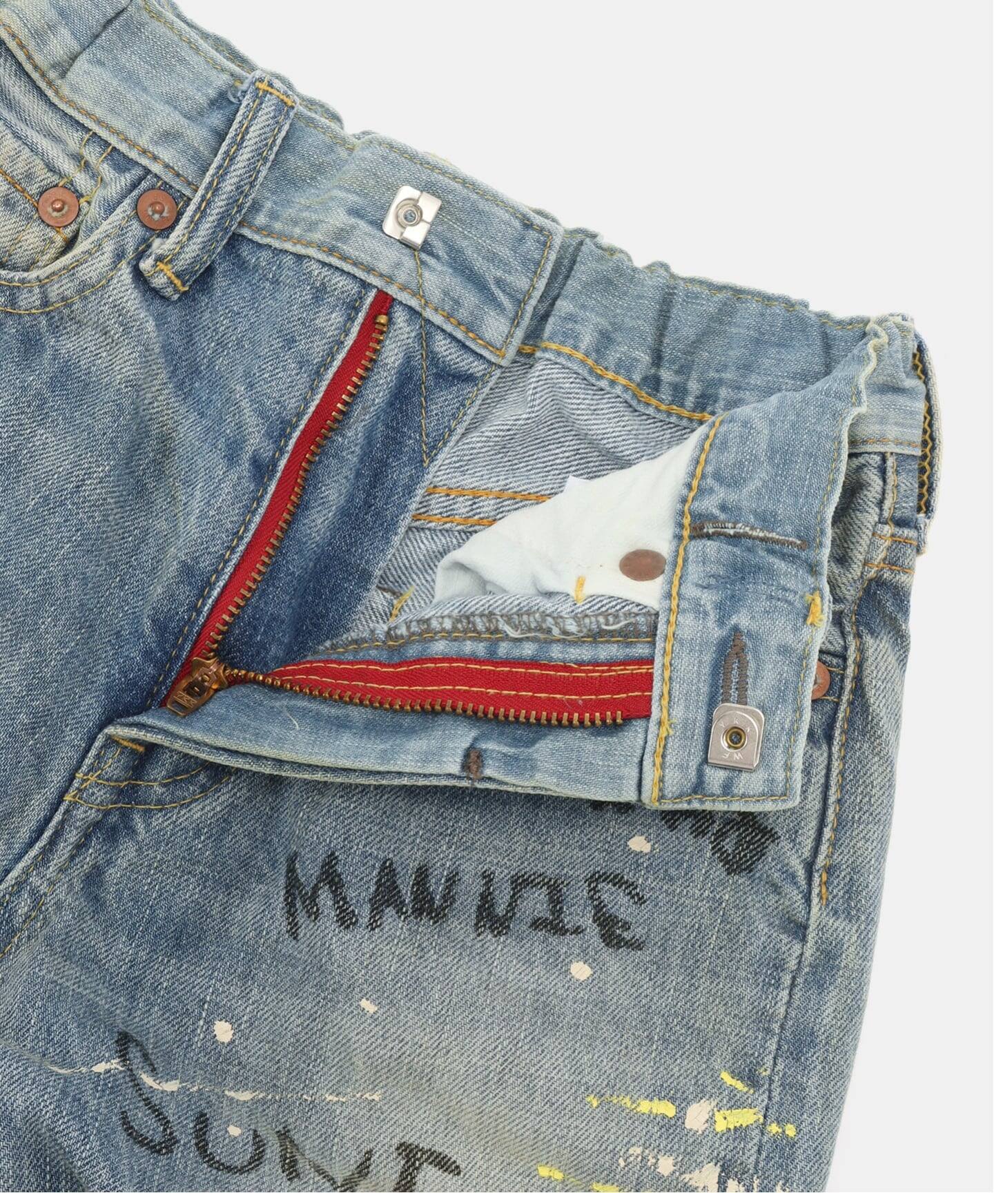 ア*ビ様 美品デニム＆ダンガリー落書き貼り付けデニム150 DENIM DUNGAREE/デニムダンガリー】ラクガキデニムパンツ（110-120cm