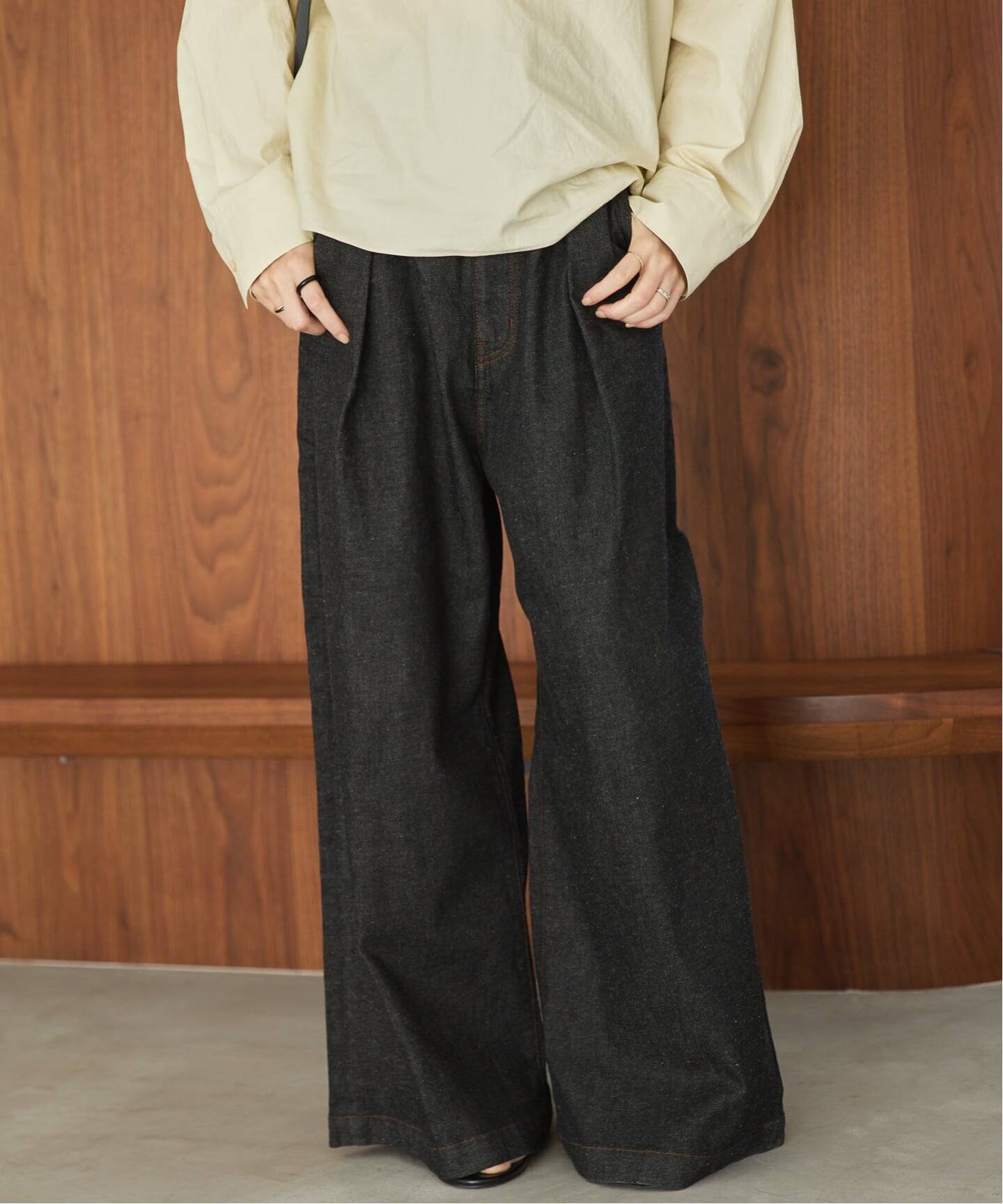 linen mix tuck デニムパンツ（デニムパンツ・ジーンズ）｜Plage