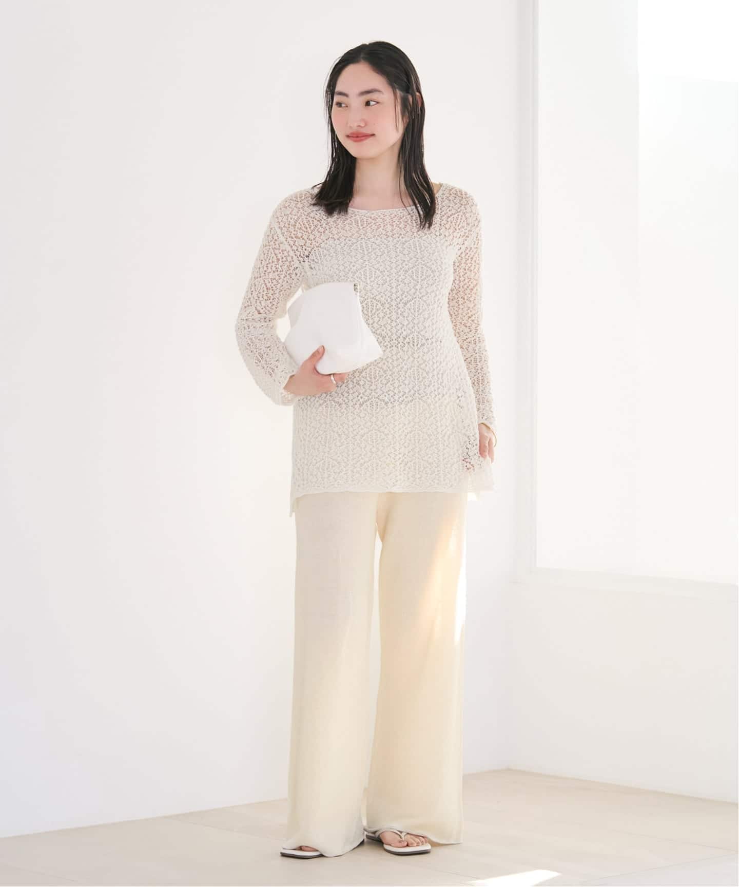 Plage コットン100%ホワイトニット セール】COTTON TAPE YARN プルオーバー（ニット/セーター）｜Plage