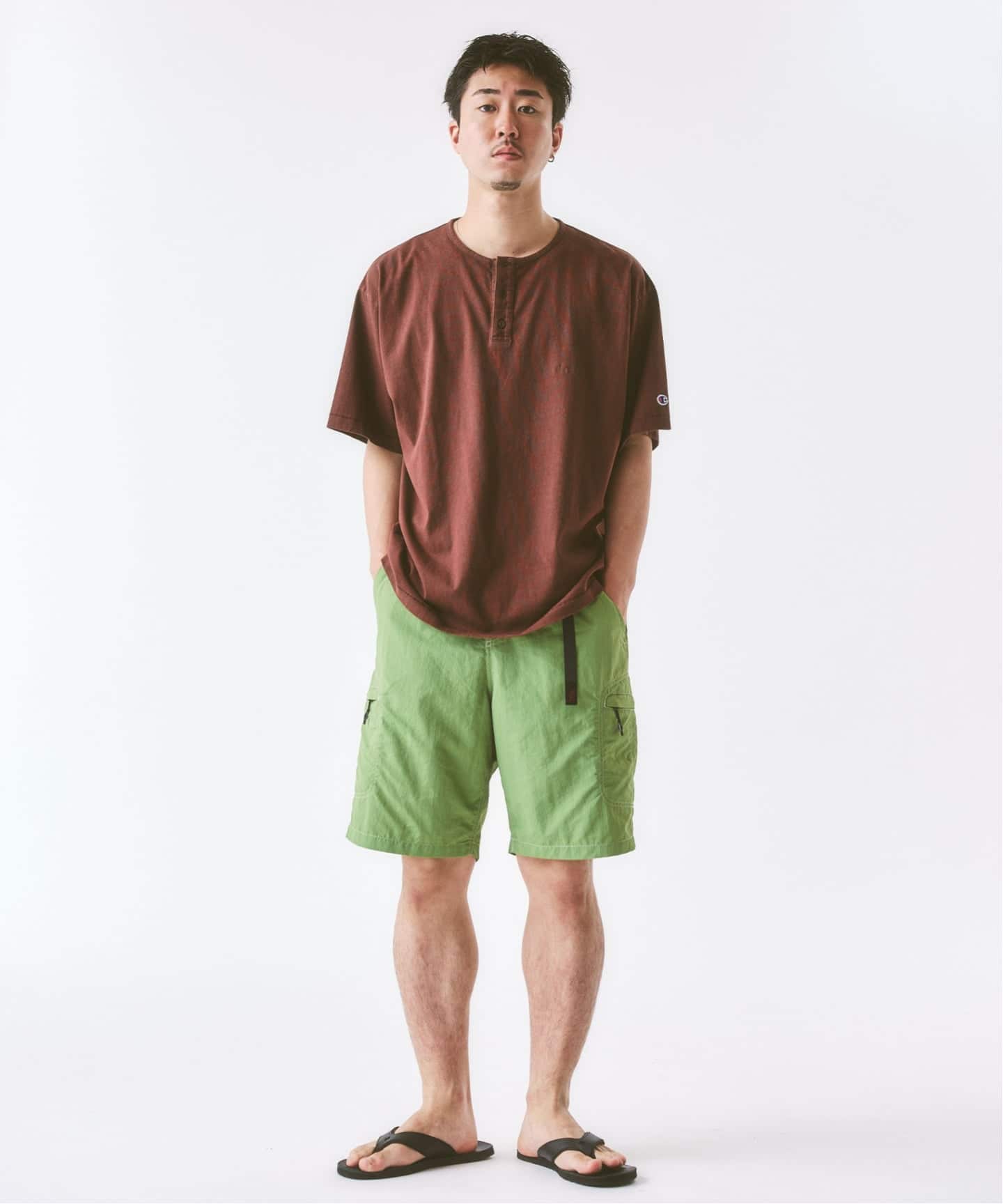 【一点・ペチパンにも】フレンチ滑らかlinenグリーン色＊マチ仕立て楽ちんパンツ Gramicci / グラミチ NYLON CLIFF SHORT（ショート・ハーフパンツ
