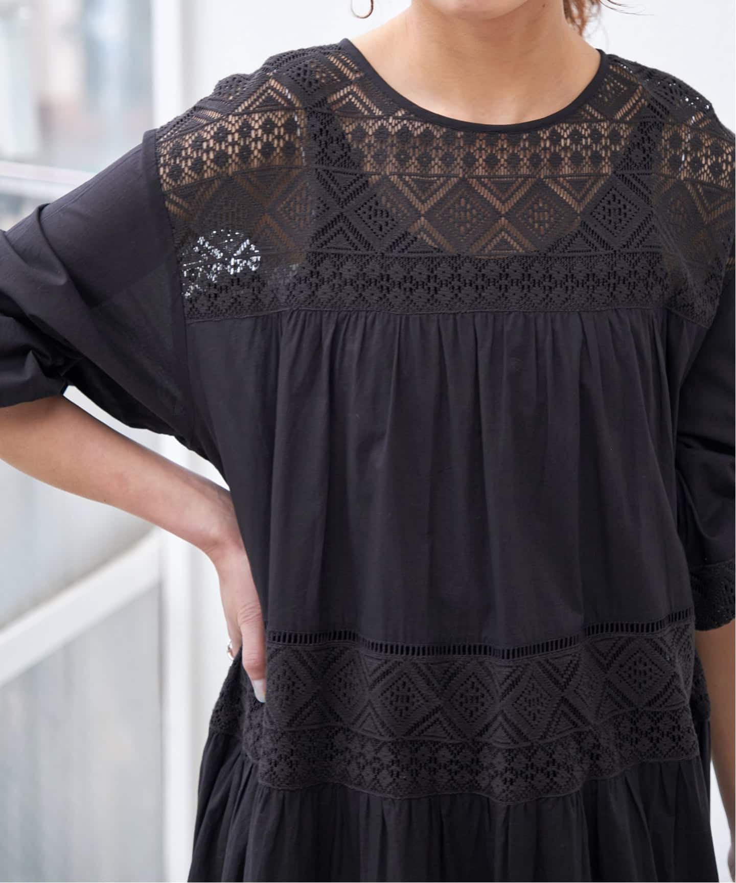 新色有り / 追加予約》HYUレースギャザーワンピース（ワンピース