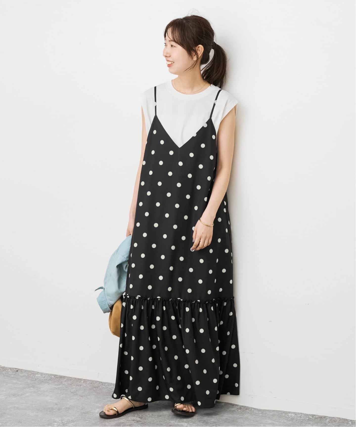 【今季ほぼ新品】Spick & Span ドットティアードキャミソールワンピース 一部店舗+WEB限定》ドットティアードキャミソールワンピース