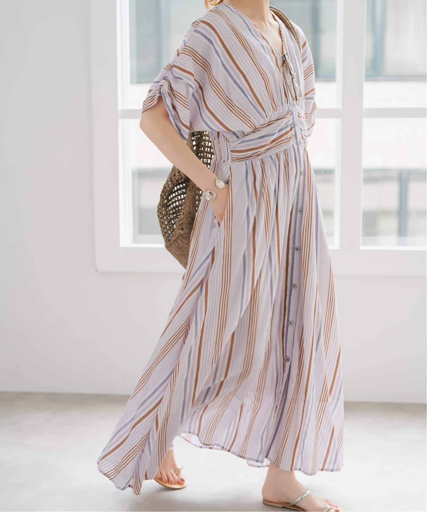別注カラー有 / 追加》ne Quittez pas Cotton Voile Stripe Waist