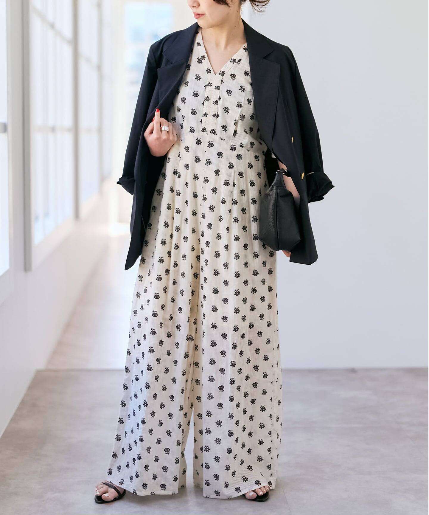 スピックアンドスパン　ヌキテパ　コットンドビーストライプフラワーオールインワン 別注》ne Quittez pas / ヌキテパ Cotton Dobby Stripe Flower Print